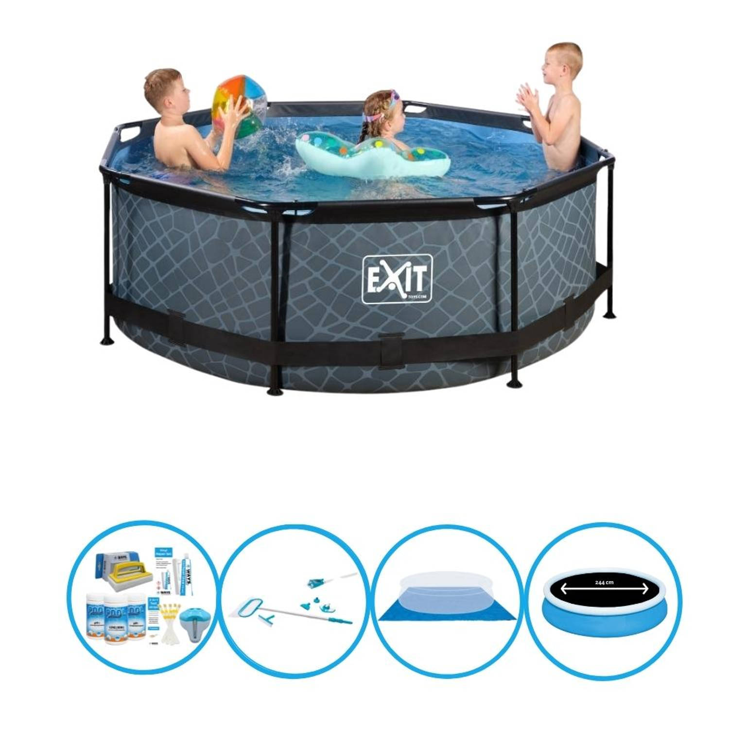 EXIT Zwembad Stone Grey - Frame Pool ø244x76cm - Plus accessoires