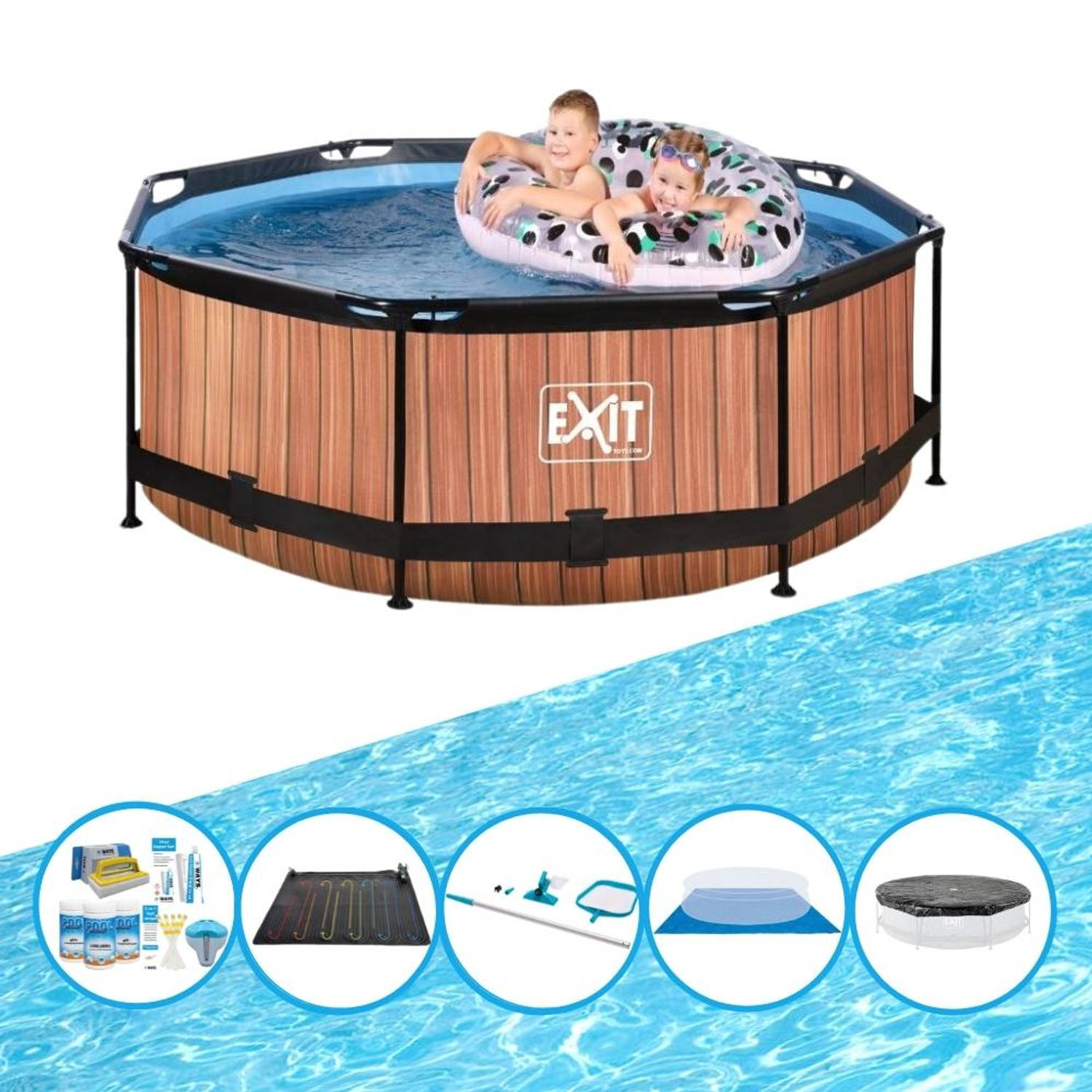 EXIT Zwembad Timber Style - Frame Pool ø244x76cm - Inclusief accessoires