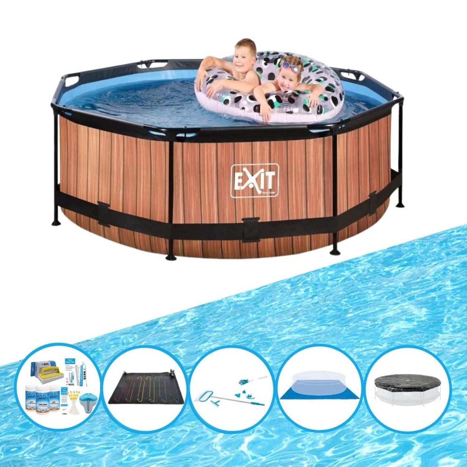 EXIT Zwembad Timber Style - Frame Pool ø244x76cm - Inclusief bijbehorende accessoires