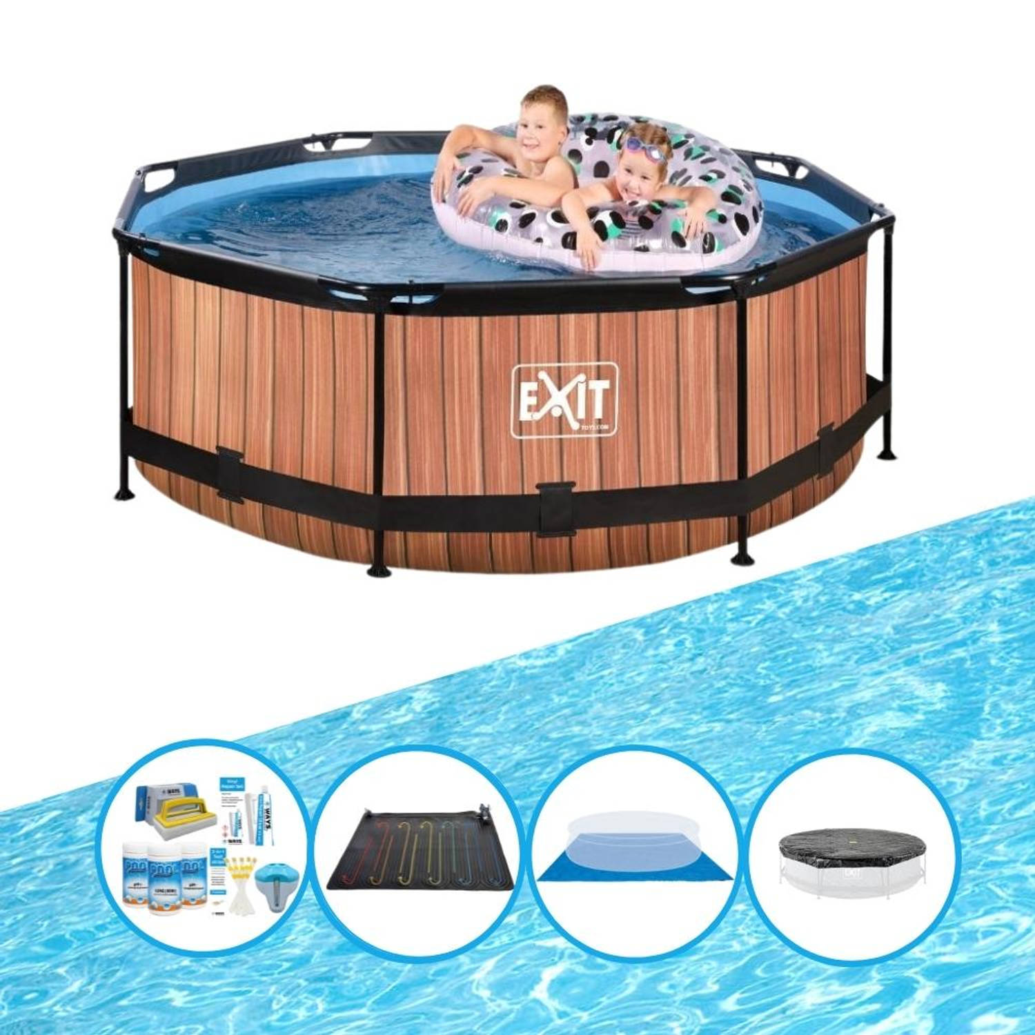 EXIT Zwembad Timber Style - Frame Pool ø244x76cm - Met bijbehorende accessoires