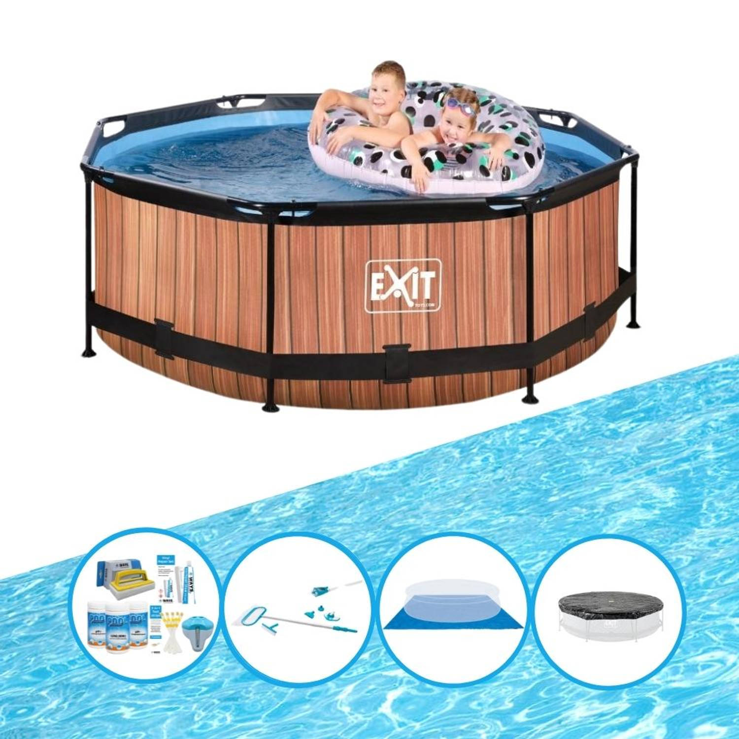 EXIT Zwembad Timber Style - Frame Pool ø244x76cm - Compleet zwembadpakket