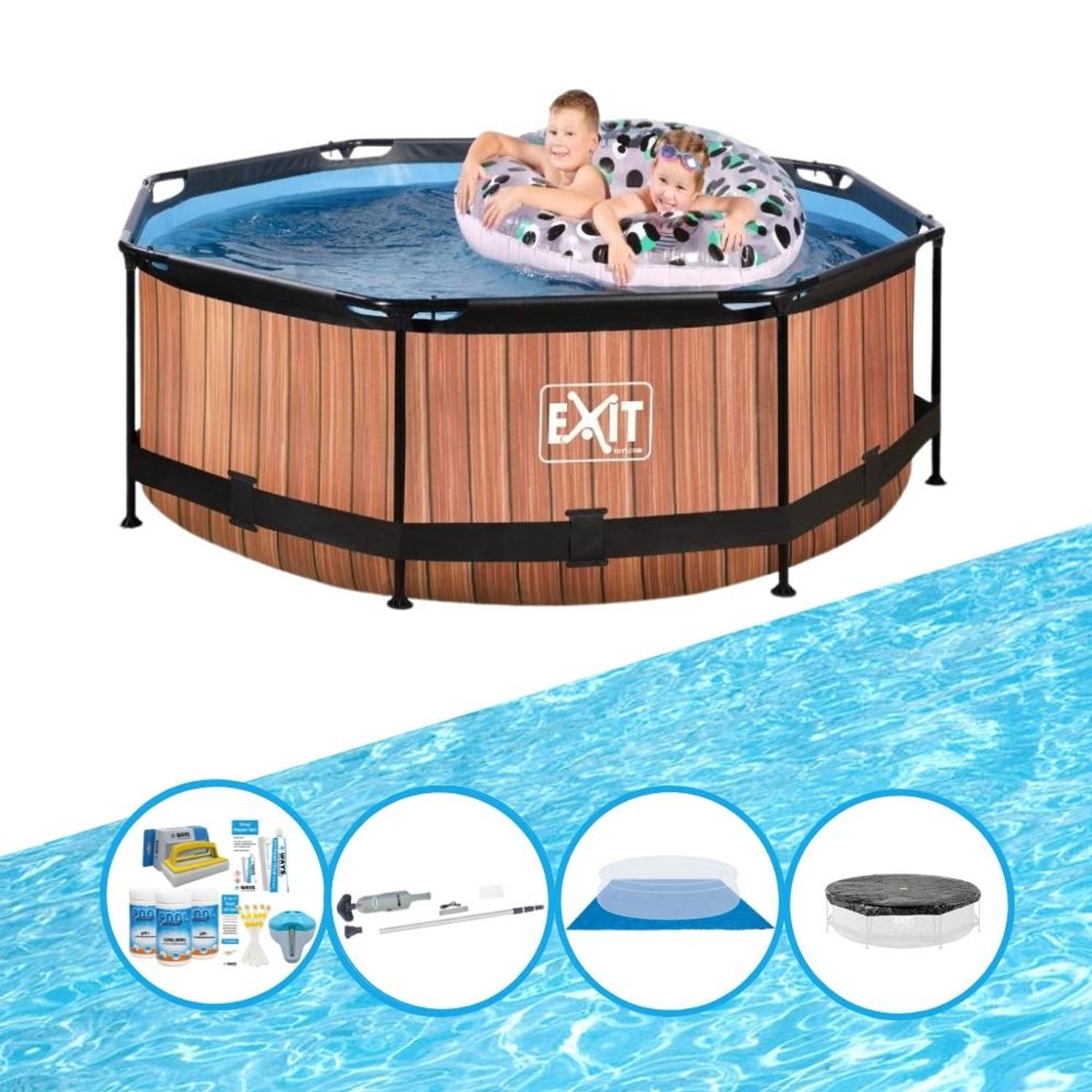 EXIT Zwembad Timber Style - Frame Pool ø244x76cm - Complete zwembadset