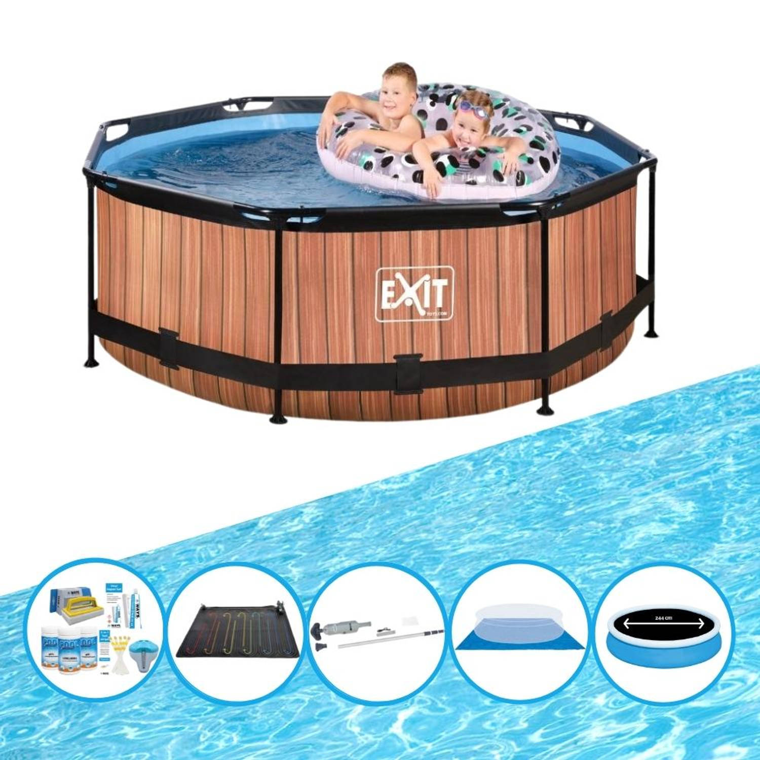 EXIT Zwembad Timber Style - Frame Pool ø244x76cm - Zwembad Combi Deal