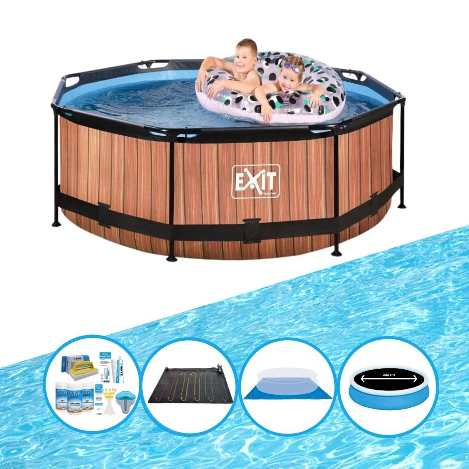 EXIT Zwembad Timber Style - Frame Pool ø244x76cm - Combi Deal