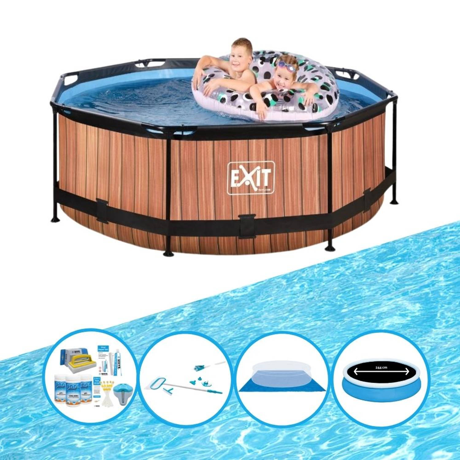 EXIT Zwembad Timber Style - Frame Pool ø244x76cm - Plus accessoires