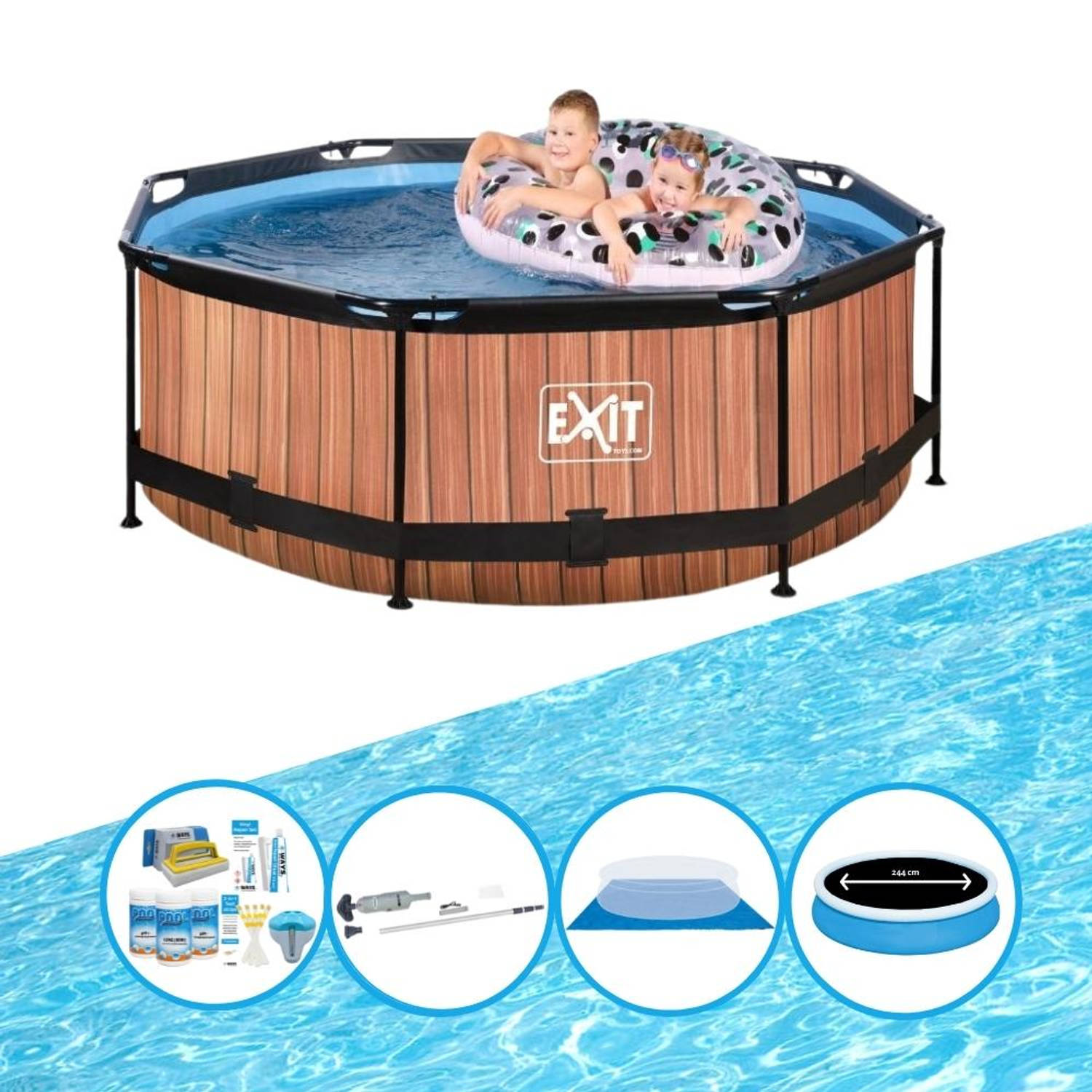 EXIT Zwembad Timber Style - Frame Pool ø244x76cm - Plus bijbehorende accessoires