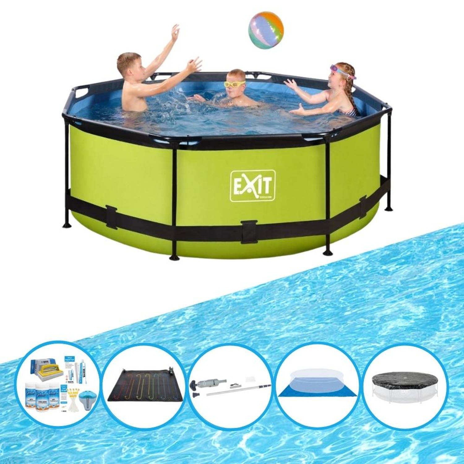 EXIT Zwembad Lime - Frame Pool ø244x76cm - Met accessoires