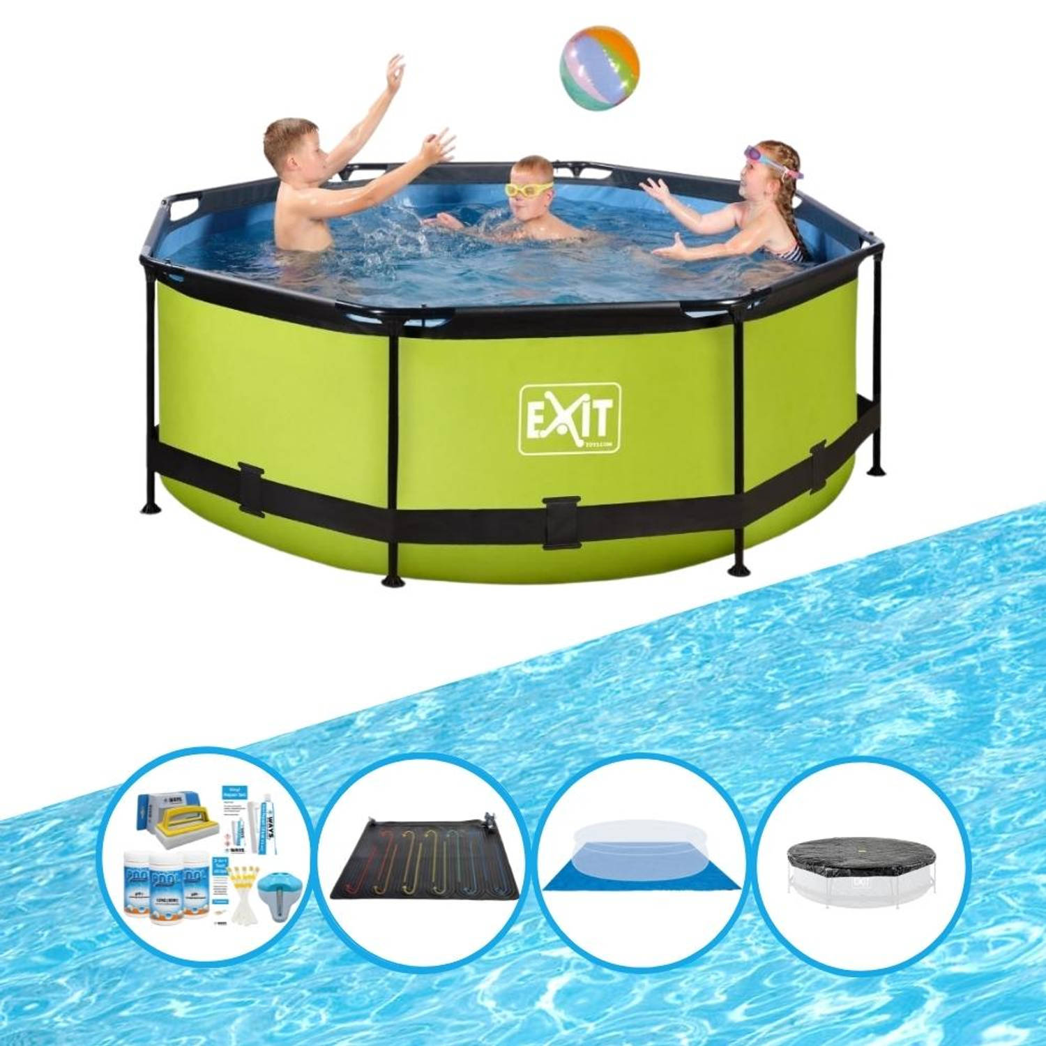 EXIT Zwembad Lime - Frame Pool ø244x76cm - Met bijbehorende accessoires