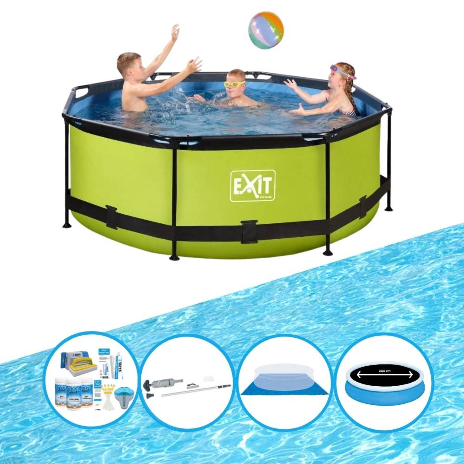 EXIT Zwembad Lime - Frame Pool ø244x76cm - Plus bijbehorende accessoires