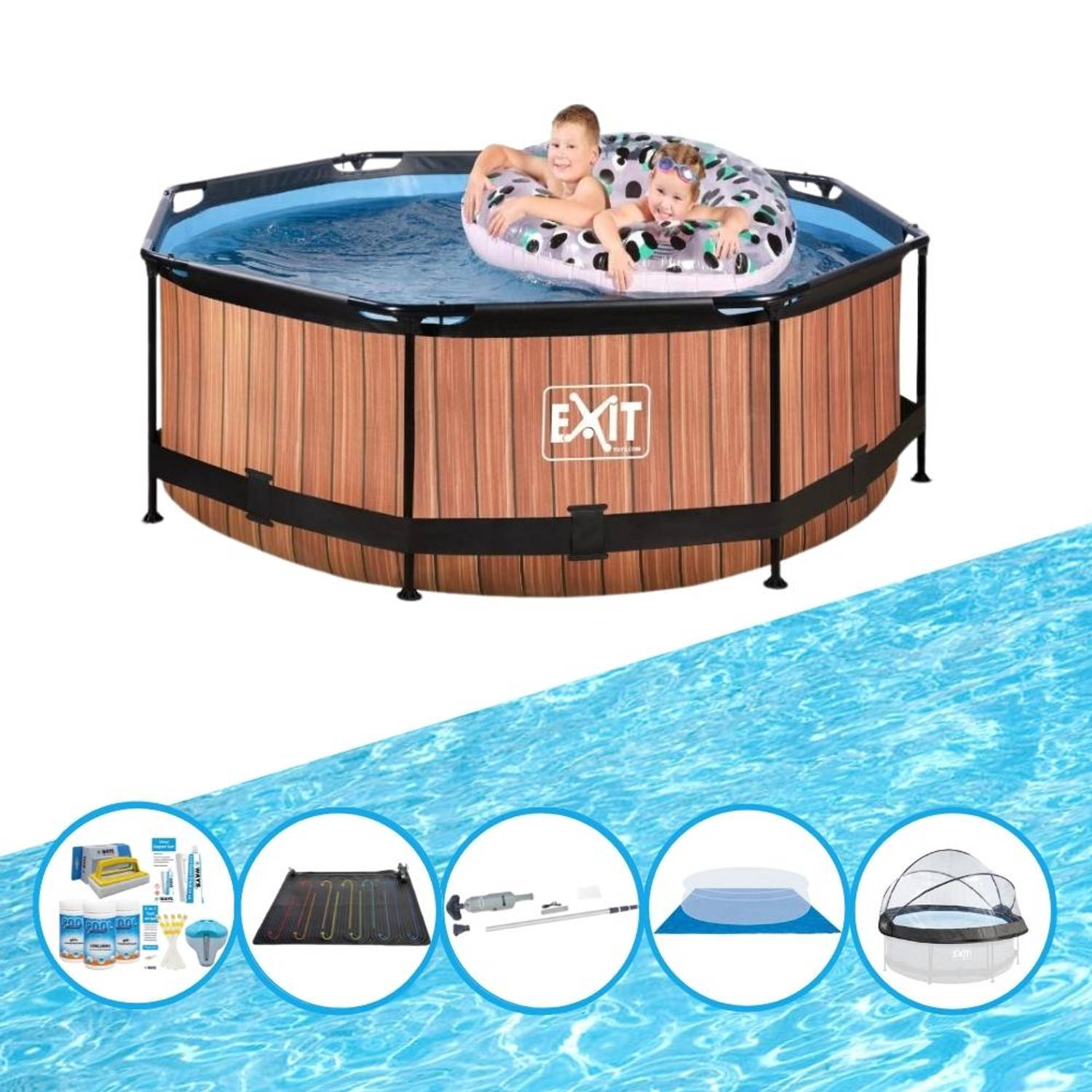 EXIT Zwembad Timber Style - ø244x76 cm - Frame Pool - Met accessoires