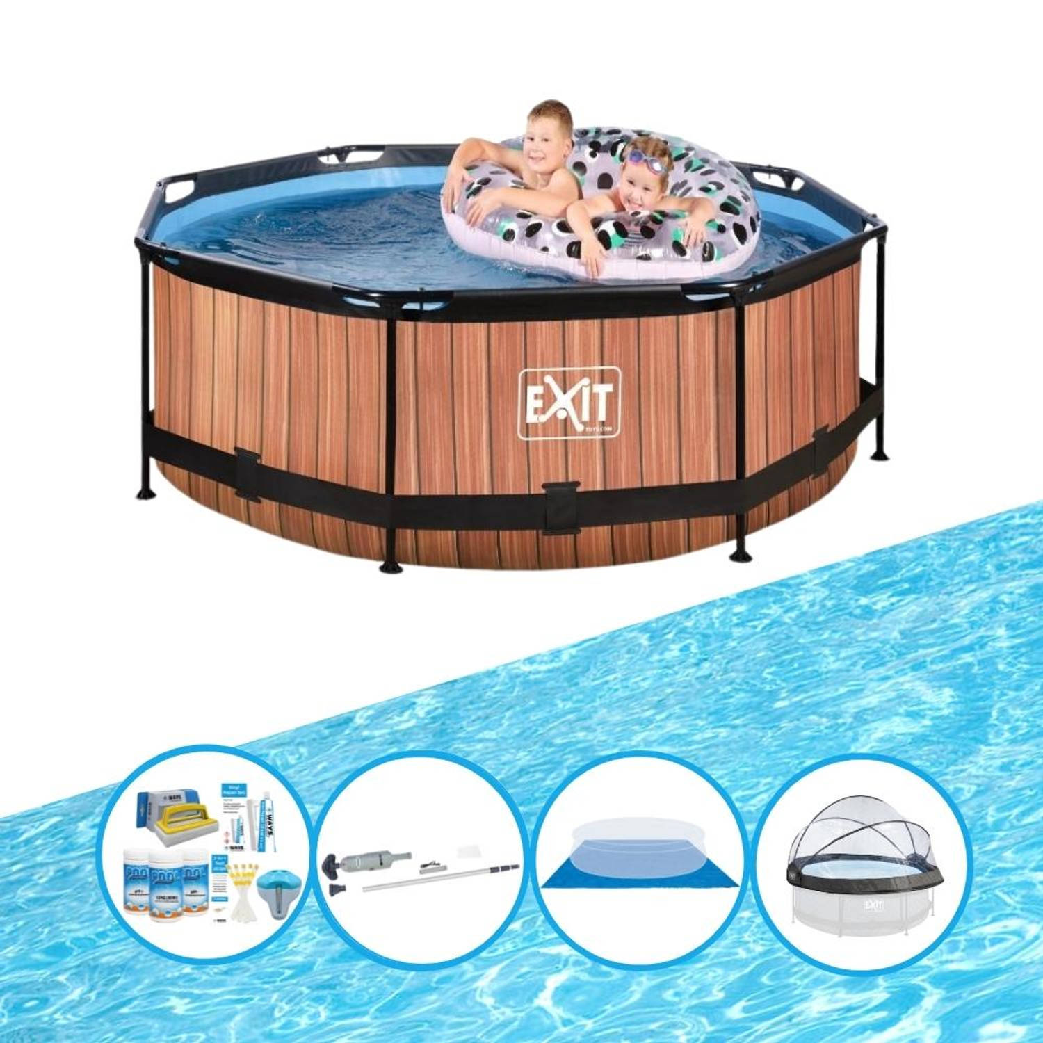 EXIT Zwembad Timber Style - ø244x76 cm - Frame Pool - Complete zwembadset