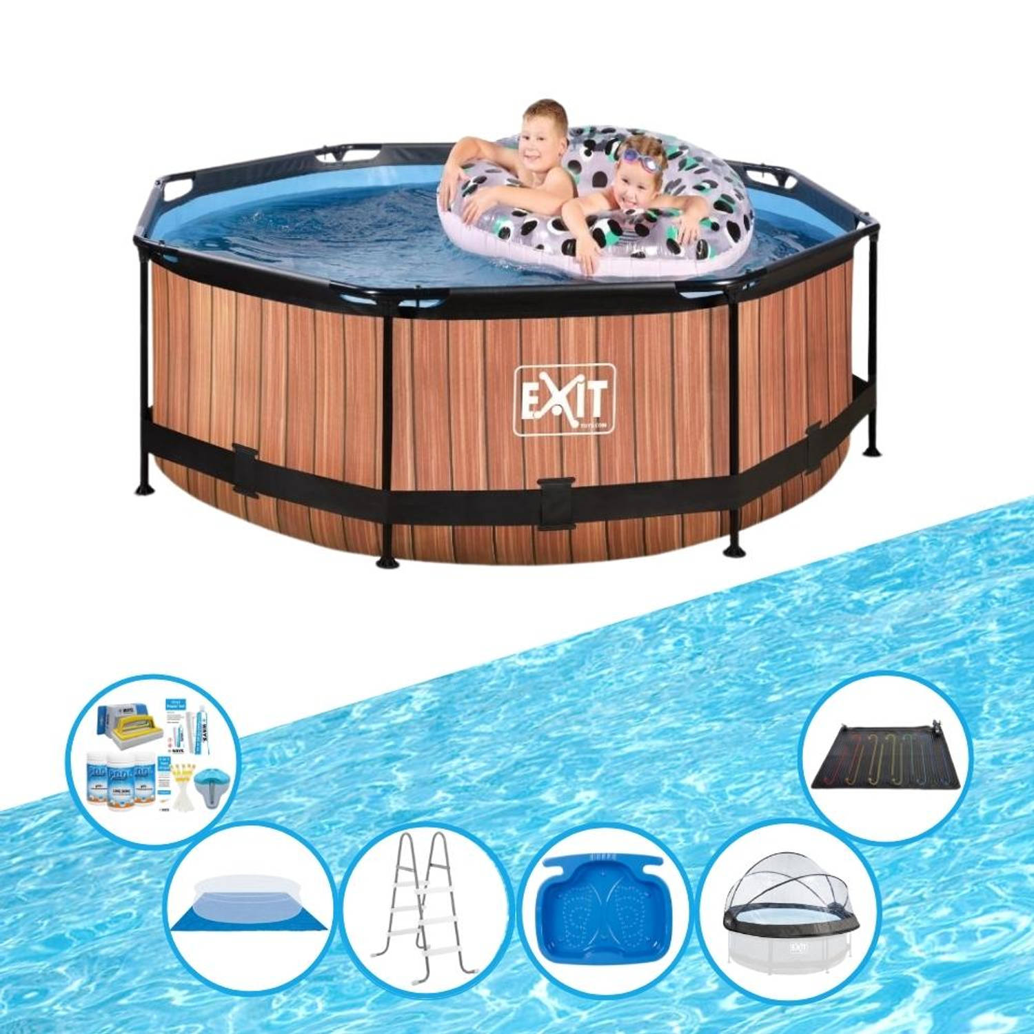 EXIT Zwembad Timber Style - ø244x76 cm - Frame Pool - Inclusief toebehoren