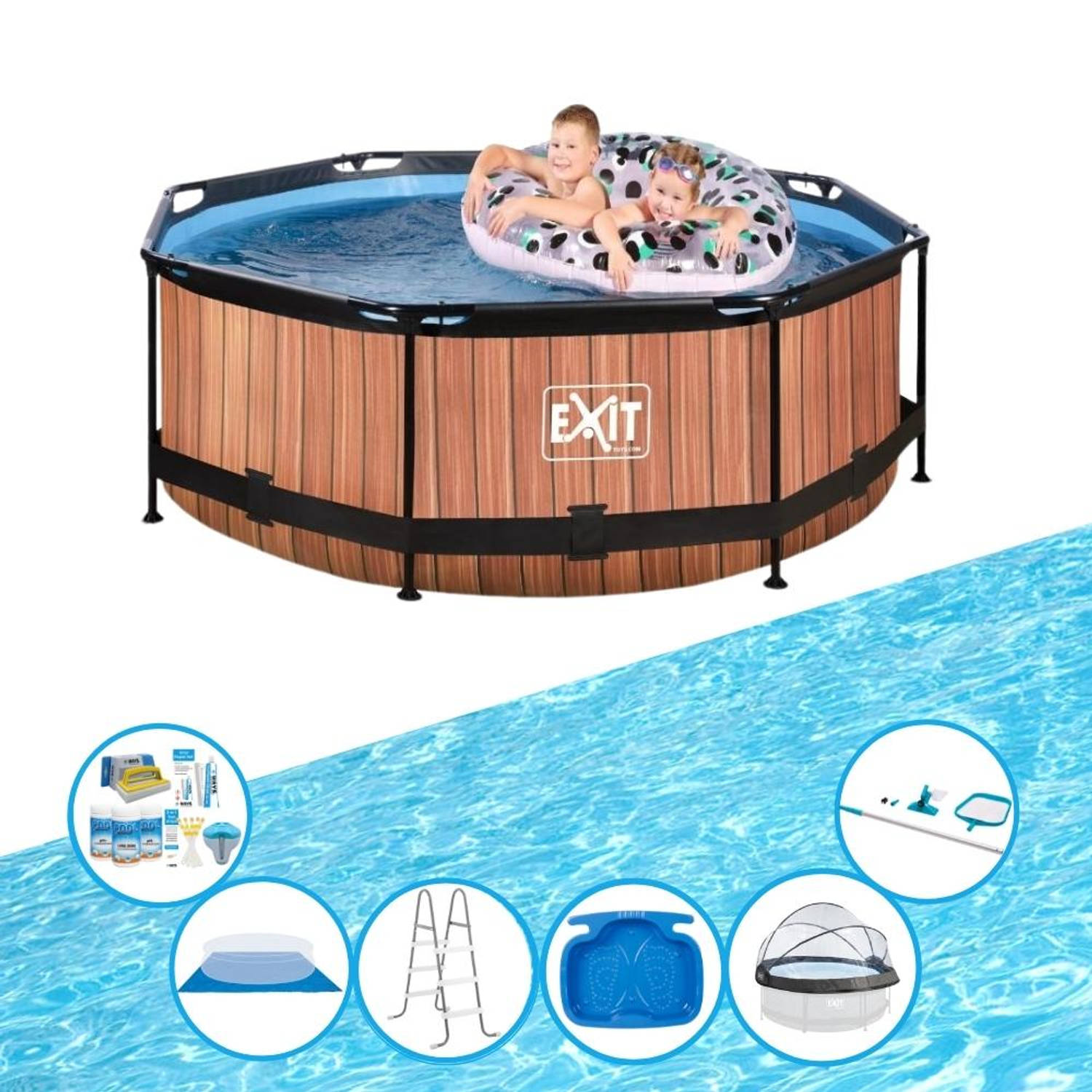 EXIT Zwembad Timber Style - ø244x76 cm - Frame Pool - Met toebehoren