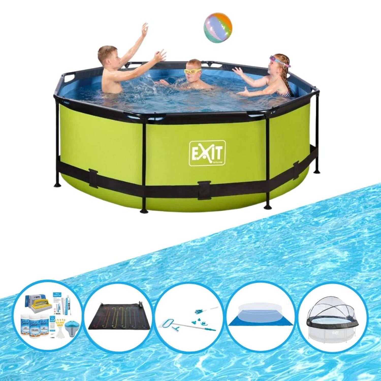 EXIT Zwembad Lime - ø244x76 cm - Frame Pool - Inclusief bijbehorende accessoires