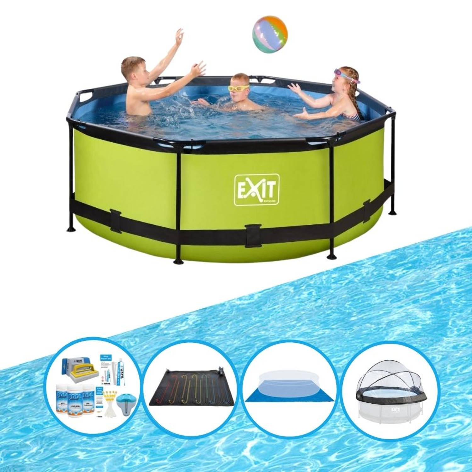 EXIT Zwembad Lime - ø244x76 cm - Frame Pool - Met bijbehorende accessoires