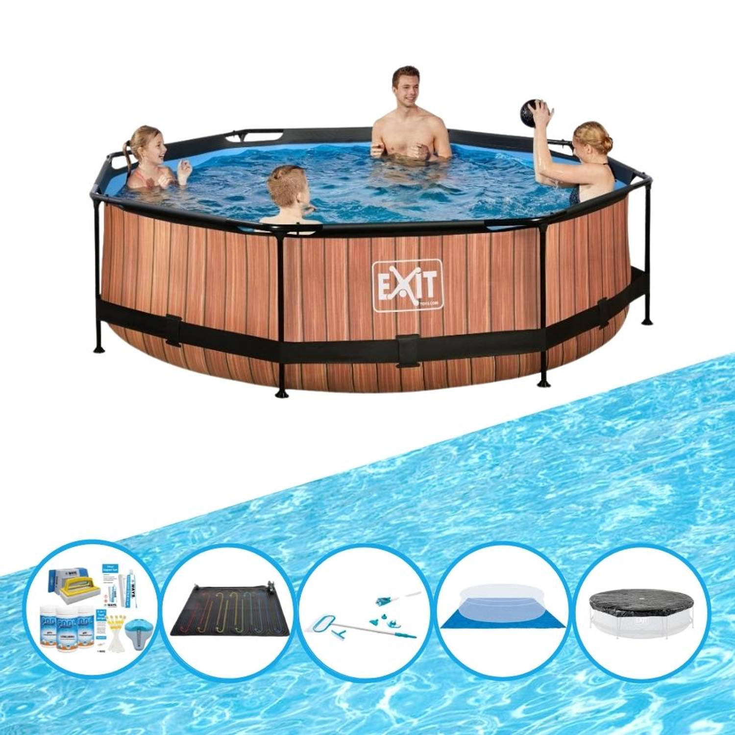 EXIT Zwembad Timber Style - Frame Pool ø300x76cm - Inclusief bijbehorende accessoires