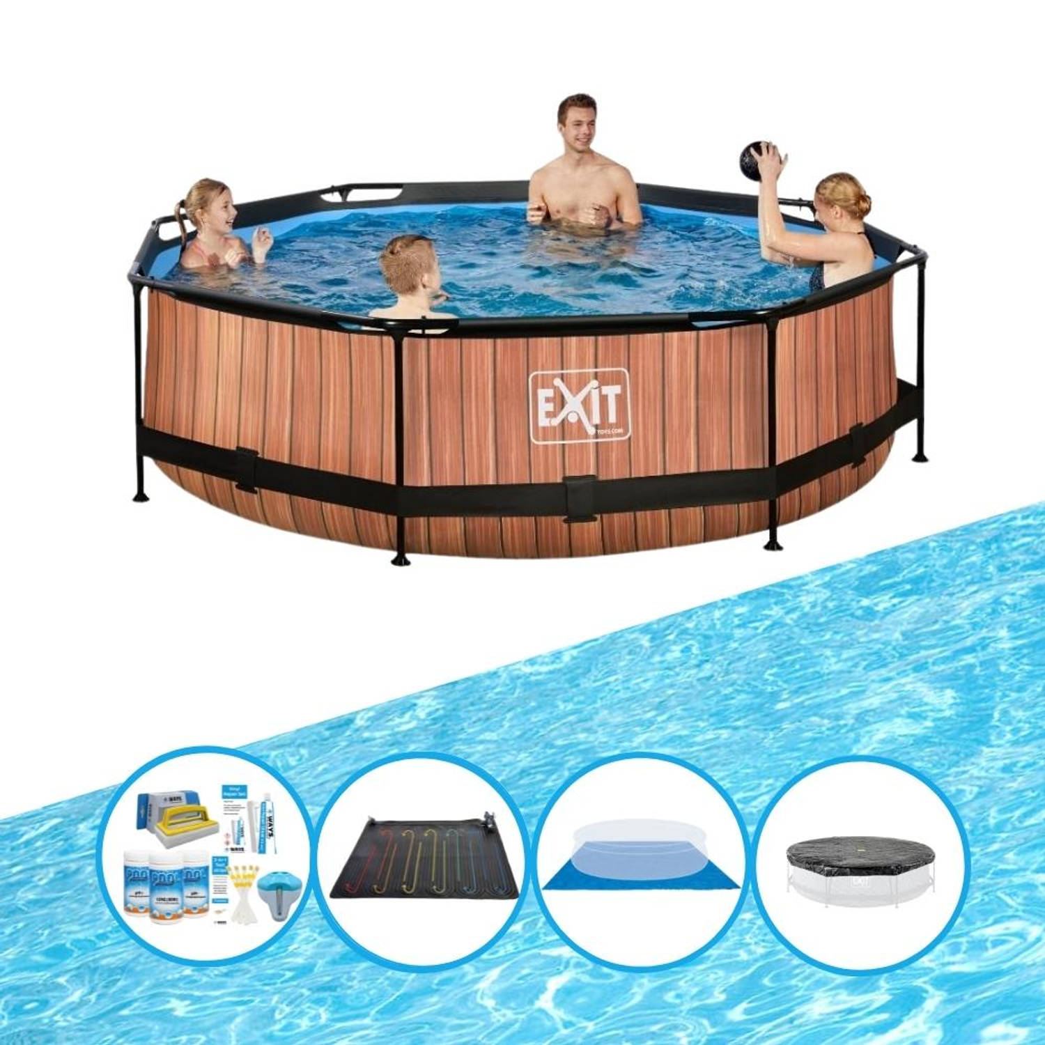 EXIT Zwembad Timber Style - Frame Pool ø300x76cm - Met bijbehorende accessoires