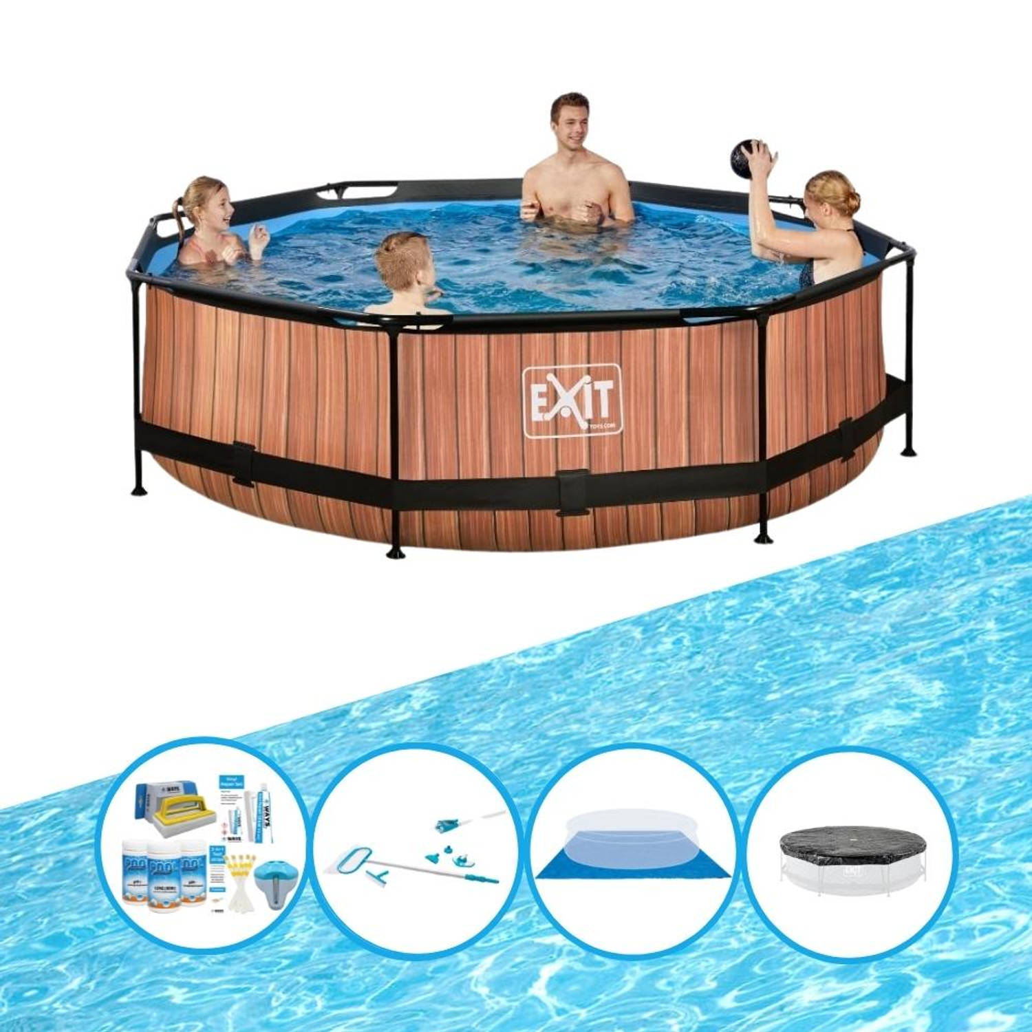 EXIT Zwembad Timber Style - Frame Pool ø300x76cm - Compleet zwembadpakket