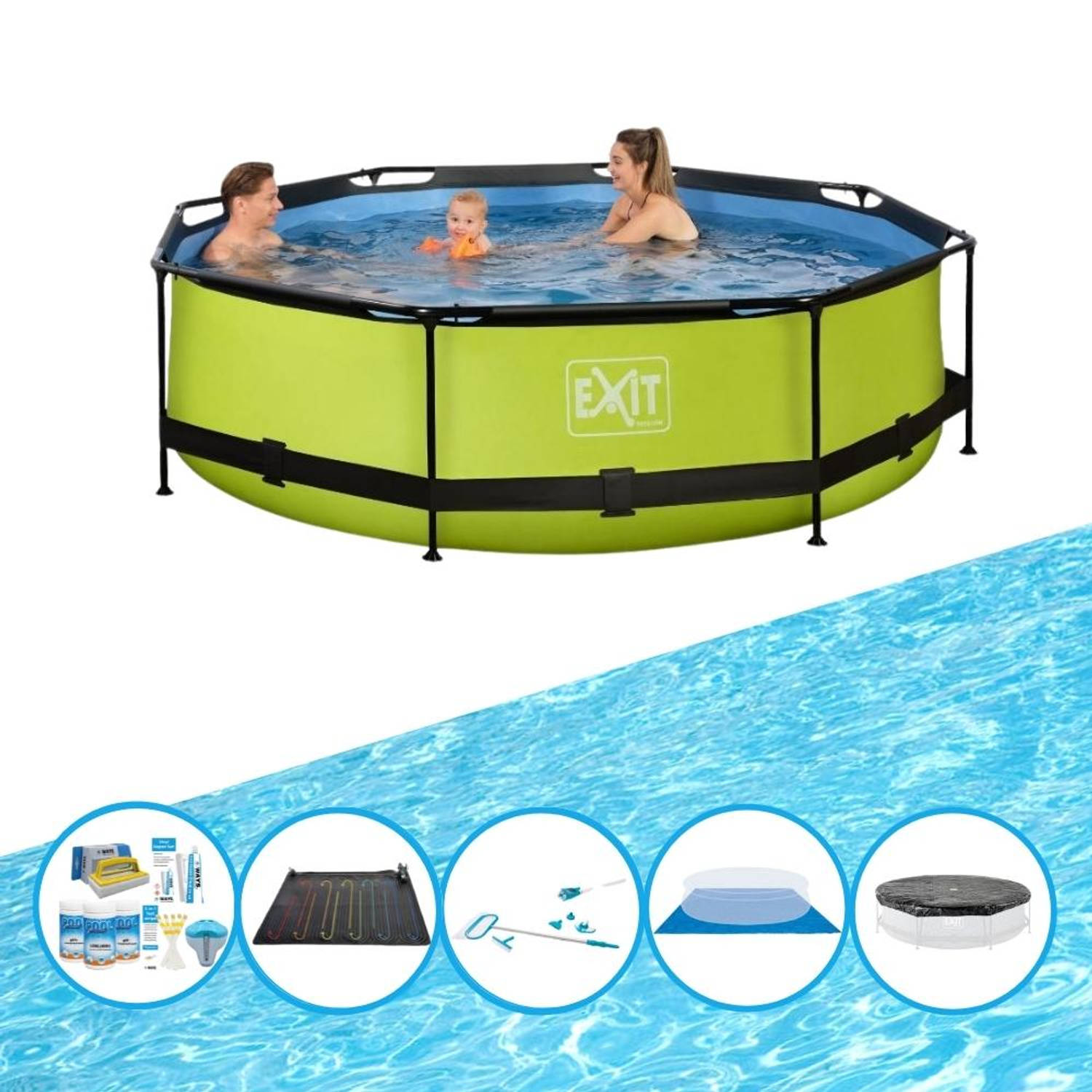 EXIT Zwembad Lime - Frame Pool ø300x76cm - Inclusief bijbehorende accessoires