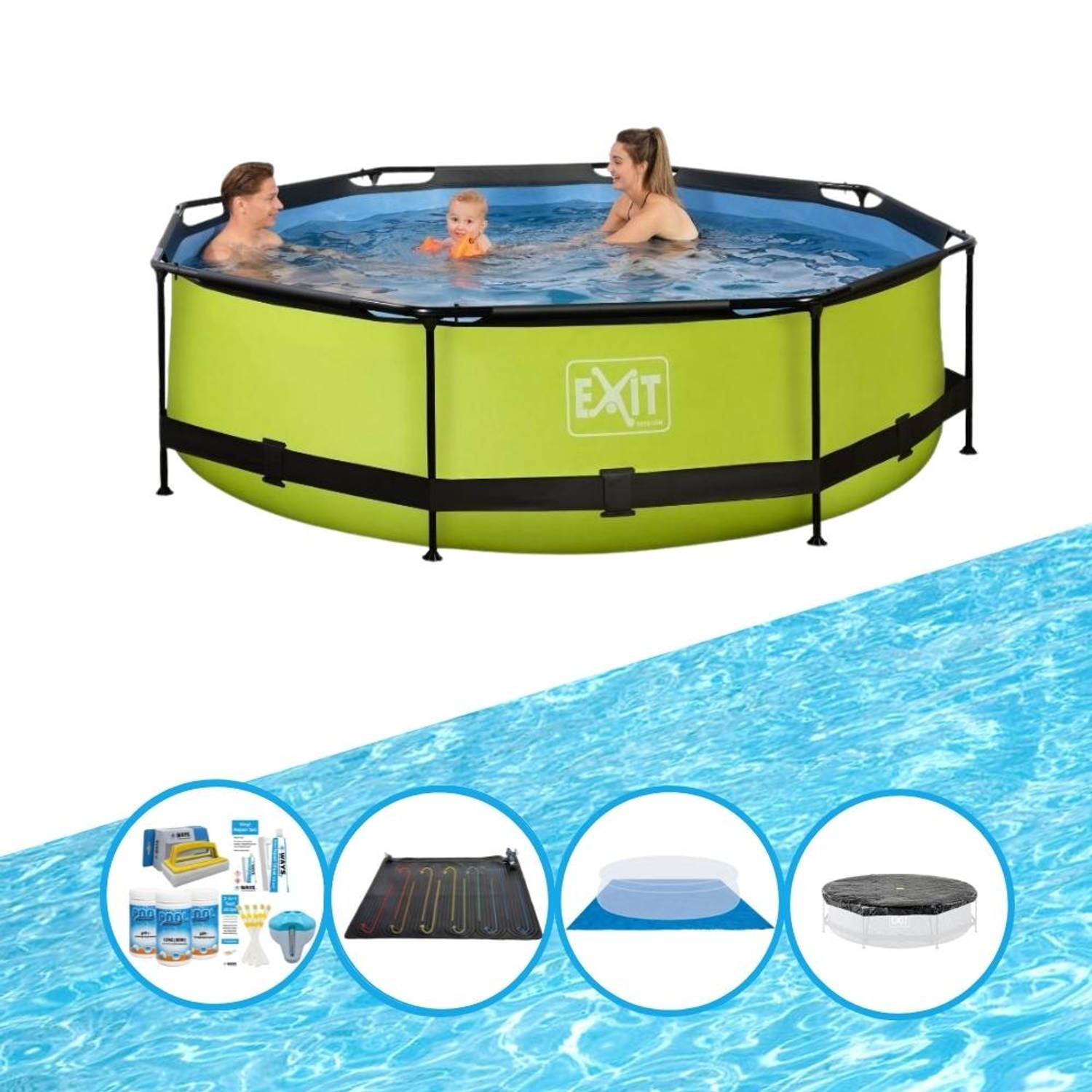 EXIT Zwembad Lime - Frame Pool ø300x76cm - Met bijbehorende accessoires