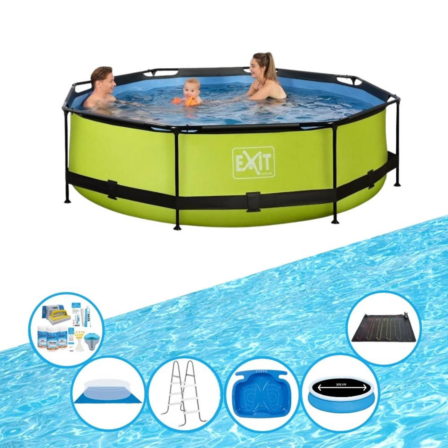 EXIT Zwembad Lime - Frame Pool ø300x76cm - Plus toebehoren