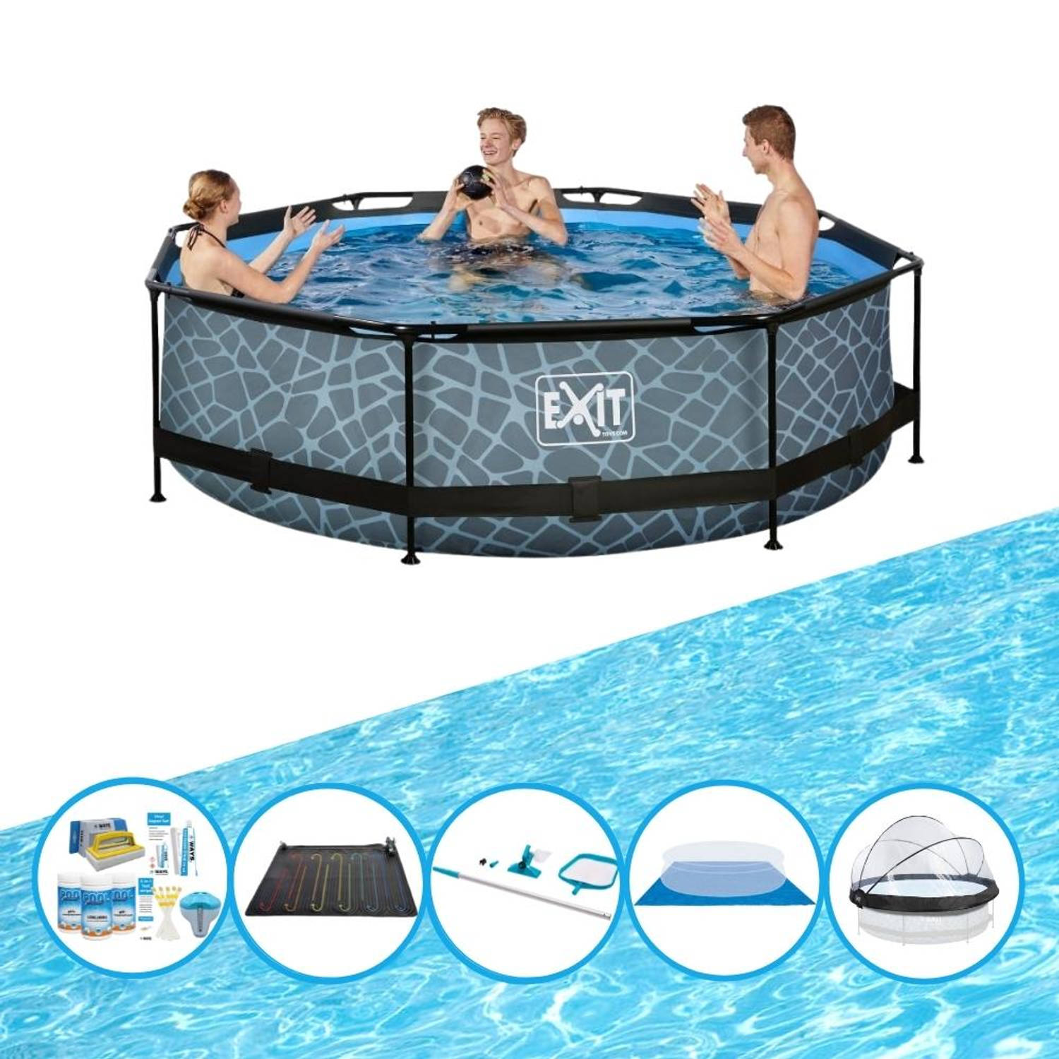 EXIT Zwembad Stone Grey - ø300x76 cm - Frame Pool - Inclusief accessoires