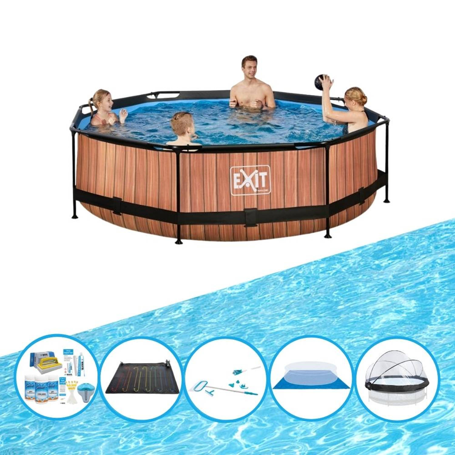EXIT Zwembad Timber Style - ø300x76 cm - Frame Pool - Inclusief bijbehorende accessoires