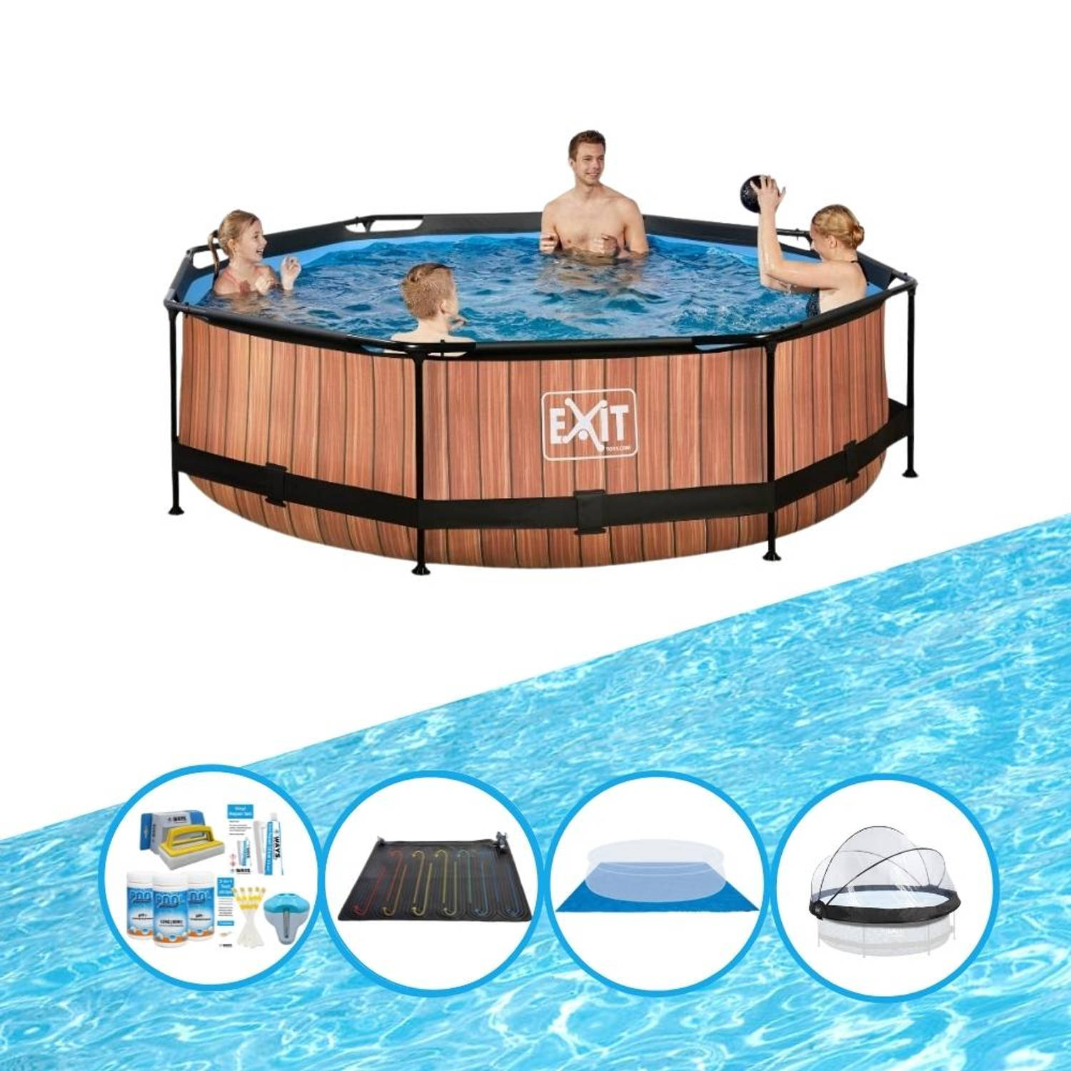 EXIT Zwembad Timber Style - ø300x76 cm - Frame Pool - Met bijbehorende accessoires