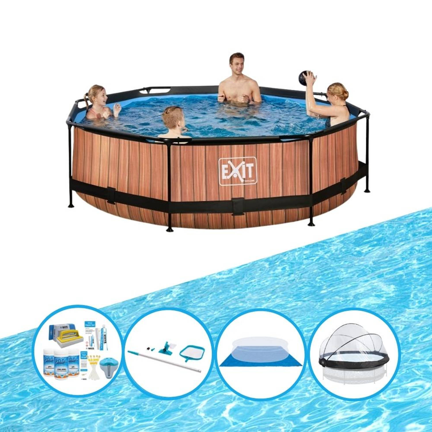 EXIT Zwembad Timber Style - ø300x76 cm - Frame Pool - Zwembadpakket