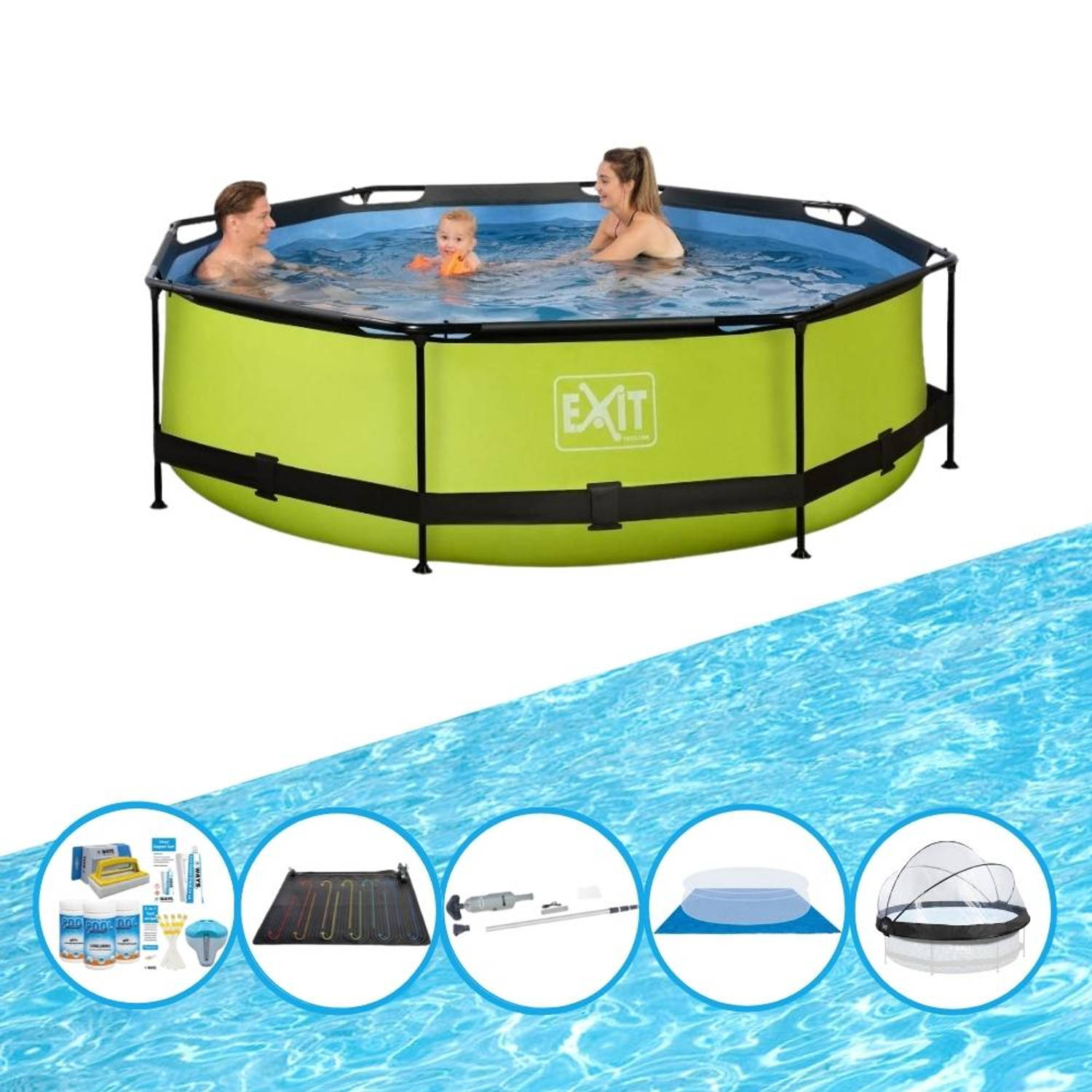 EXIT Zwembad Lime - ø300x76 cm - Frame Pool - Met accessoires