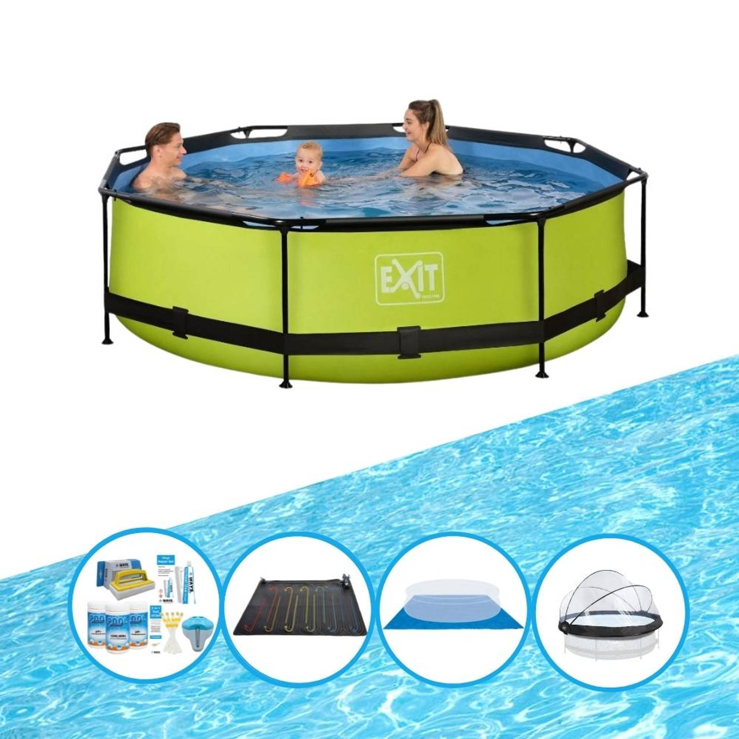 EXIT Zwembad Lime - ø300x76 cm - Frame Pool - Met bijbehorende accessoires