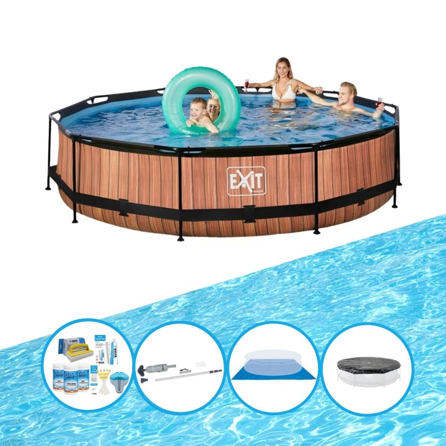 EXIT Zwembad Timber Style - Frame Pool ø360x76cm - Complete zwembadset