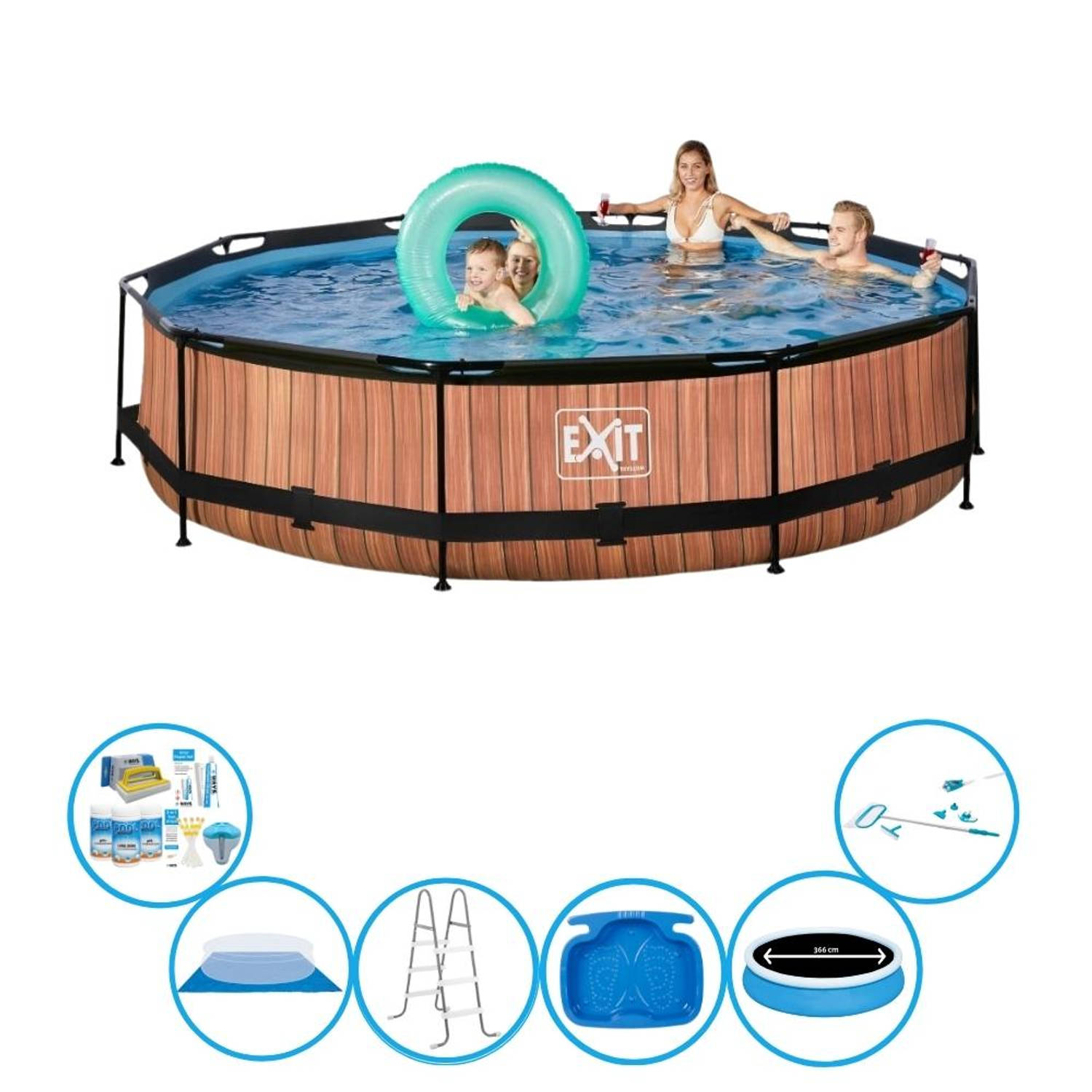 EXIT Zwembad Timber Style Frame Pool ø360x76cm Zwembad Super Set