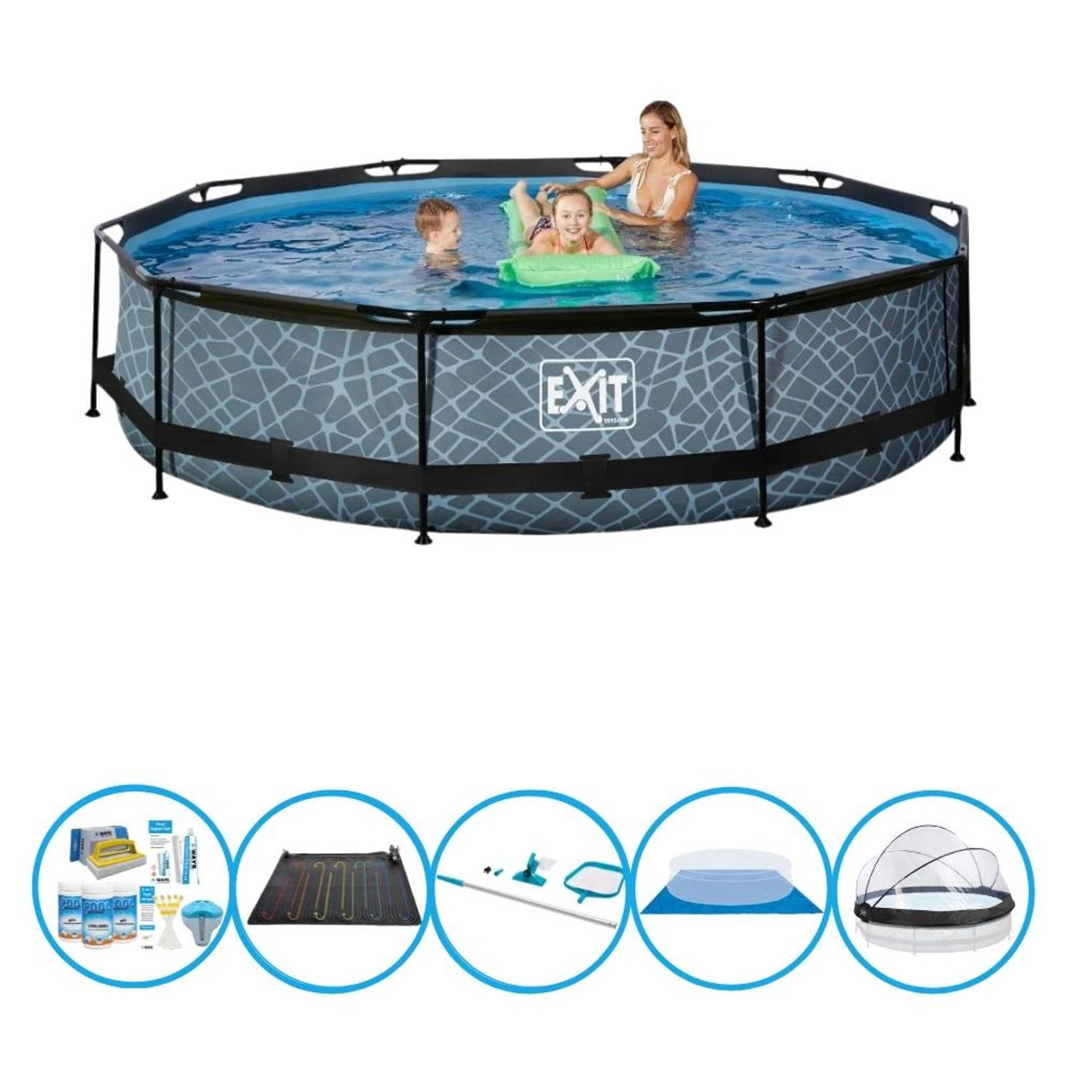 EXIT Zwembad Stone Grey - ø360x76 cm - Frame Pool - Inclusief accessoires