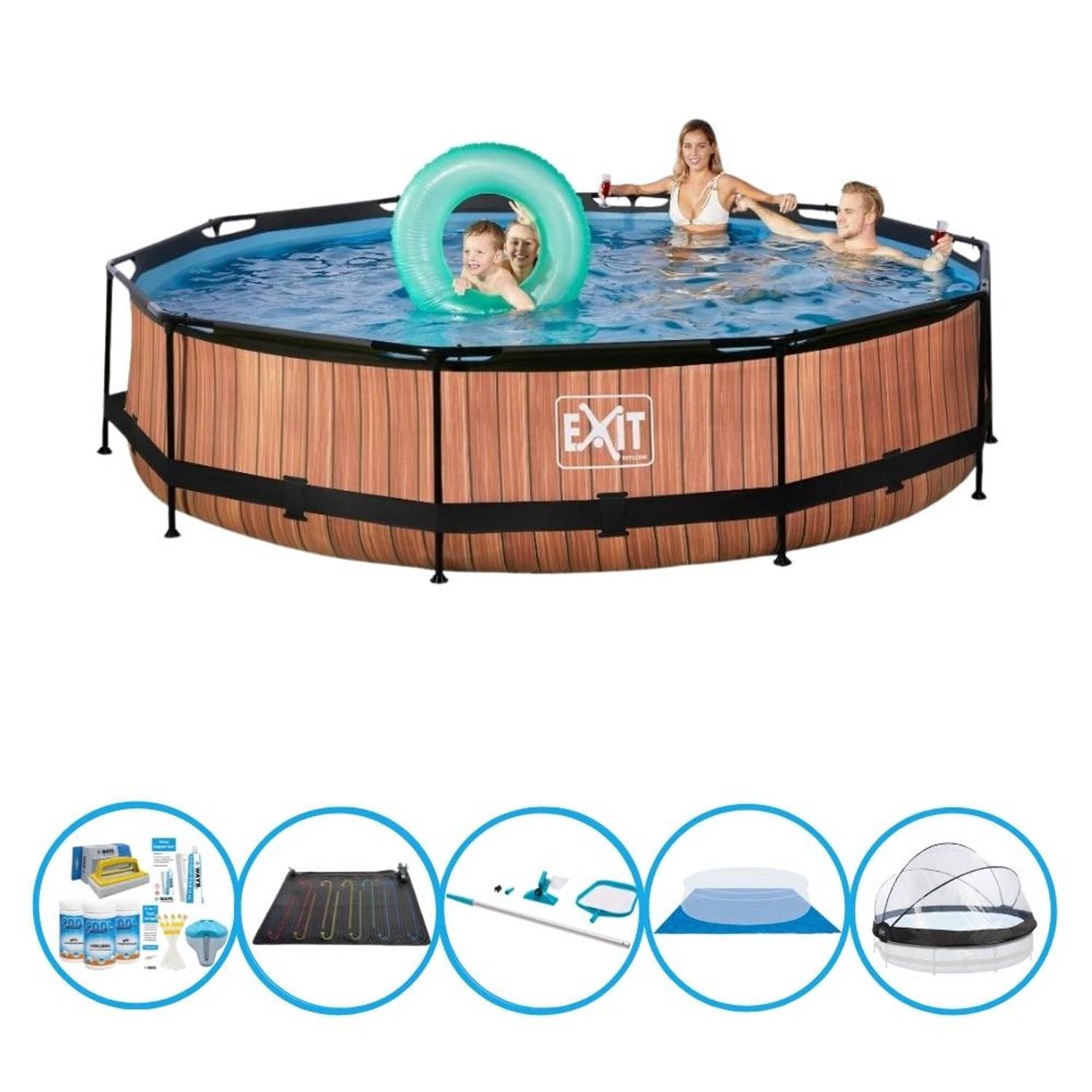 EXIT Zwembad Timber Style - ø360x76 cm - Frame Pool - Inclusief accessoires