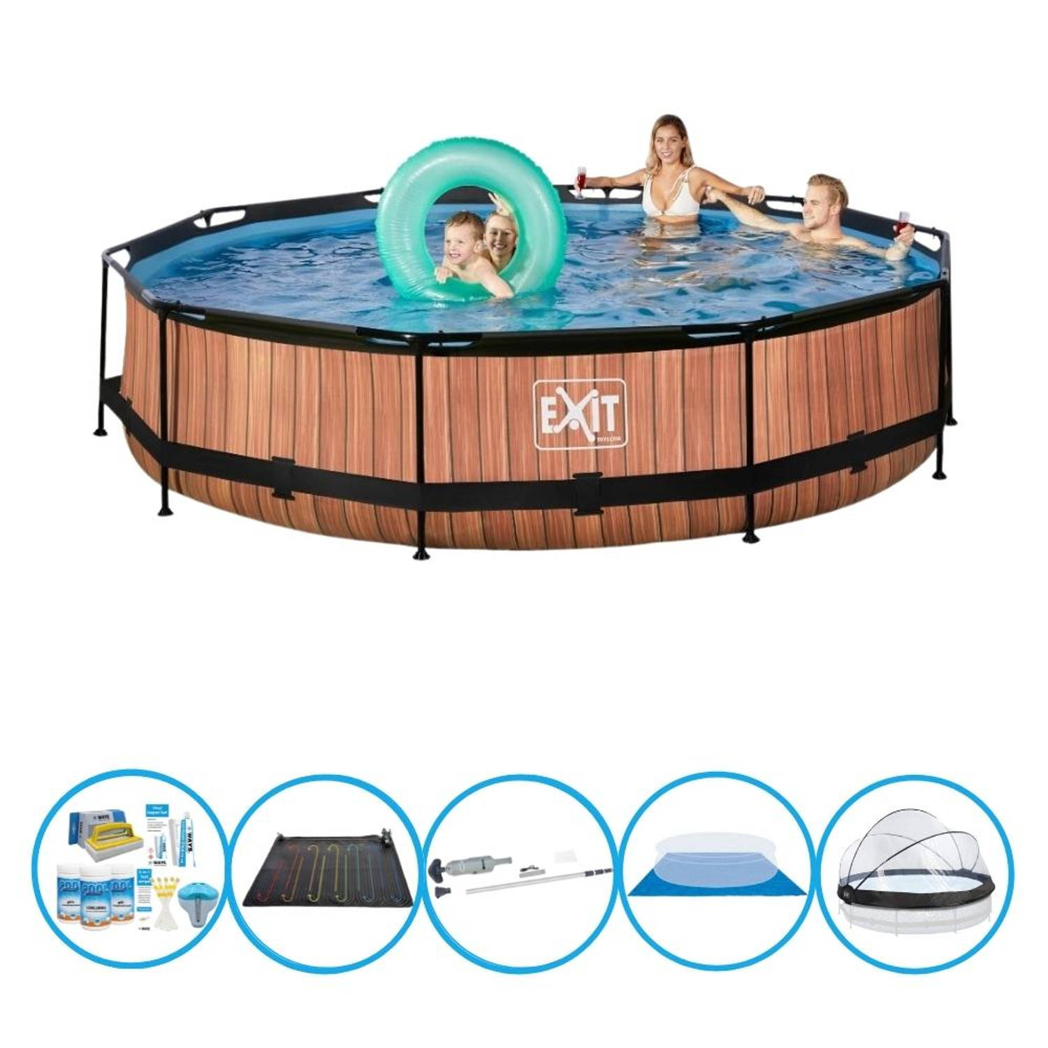 EXIT Zwembad Timber Style - ø360x76 cm - Frame Pool - Met accessoires