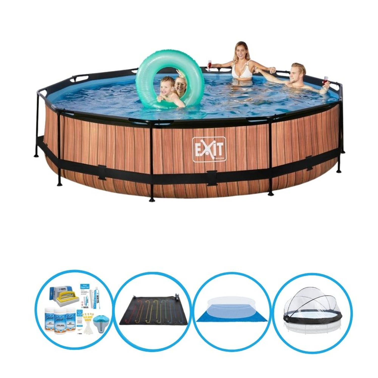 EXIT Zwembad Timber Style - ø360x76 cm - Frame Pool - Met bijbehorende accessoires