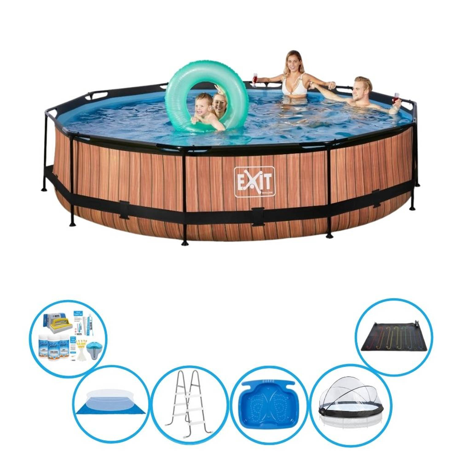 EXIT Zwembad Timber Style - ø360x76 cm - Frame Pool - Inclusief toebehoren