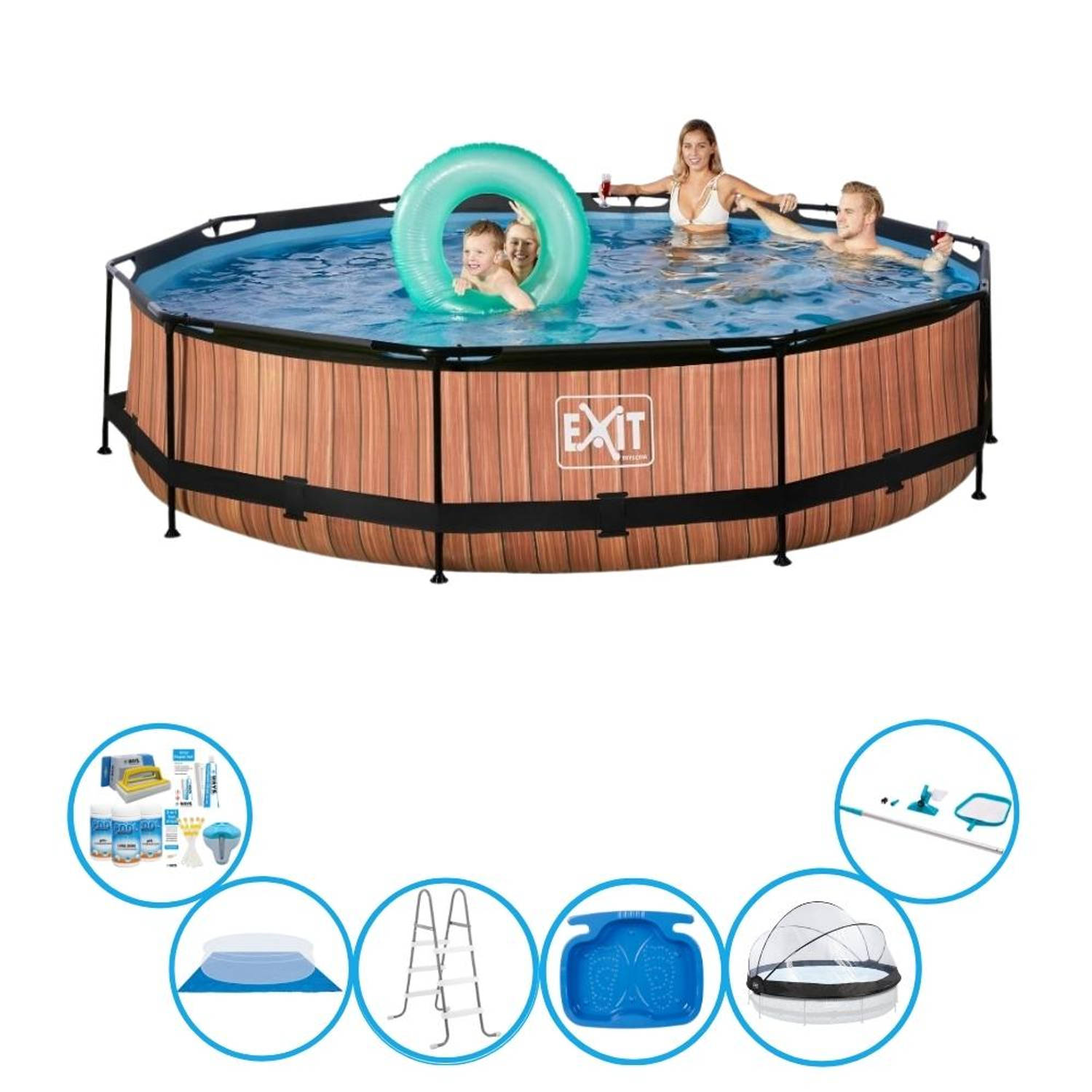 EXIT Zwembad Timber Style - ø360x76 cm - Frame Pool - Met toebehoren
