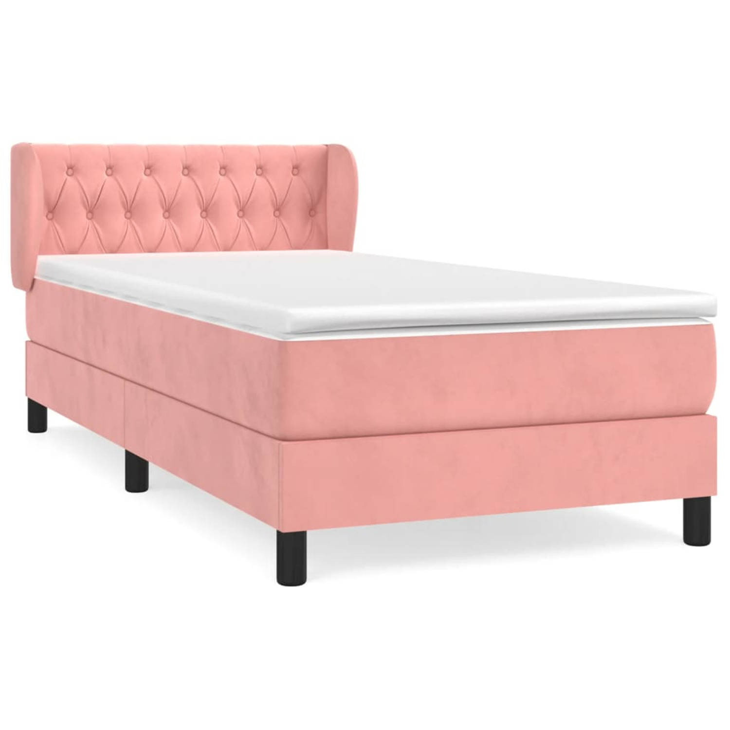 vidaXL Boxspring met matras fluweel roze 90x190 cm