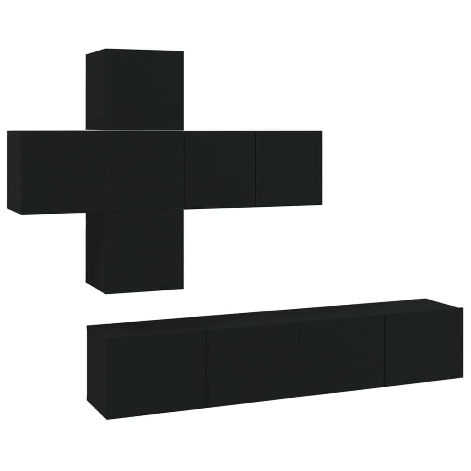 vidaXL-7-delige-Tv-meubelset-bewerkt-hout-zwart