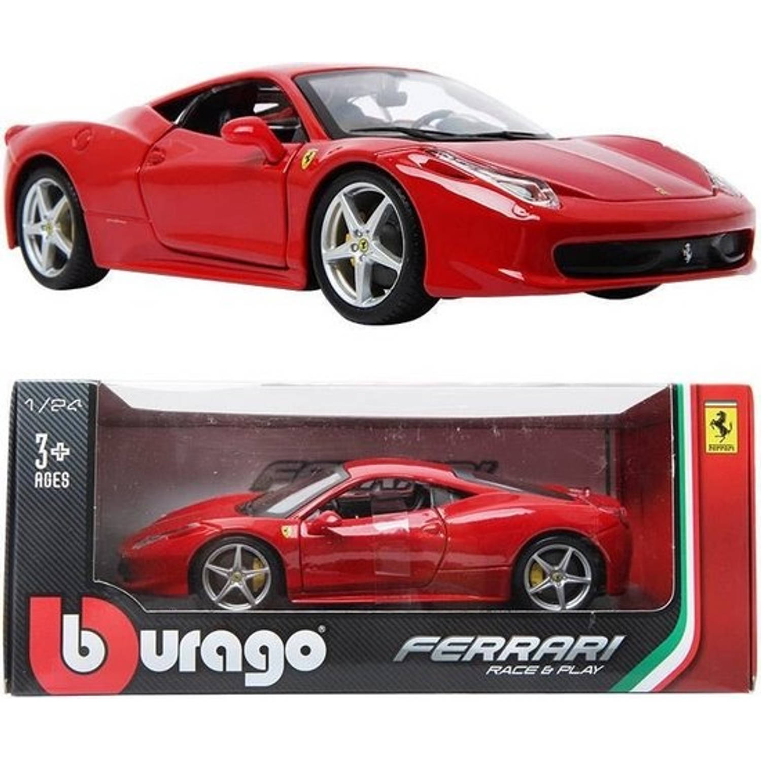 BBURAGO Ferrari 458 Race & Play, 1:24 Voorgemonteerd Sportwagen miniatuur