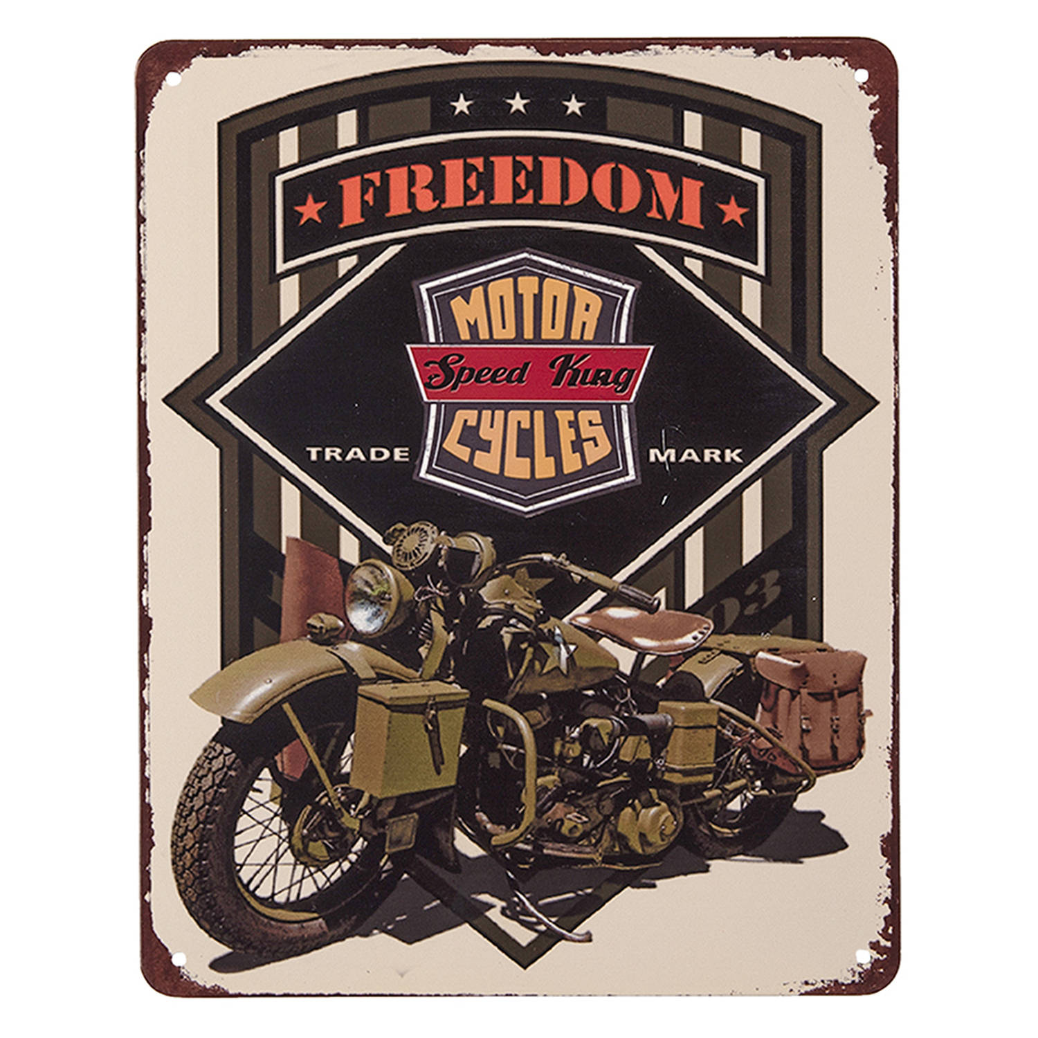 Clayre & Eef Tekstbord 25x20 Cm Beige Zwart Ijzer Freedom Motorcycle Wandbord Spreuk Wandplaat Beige