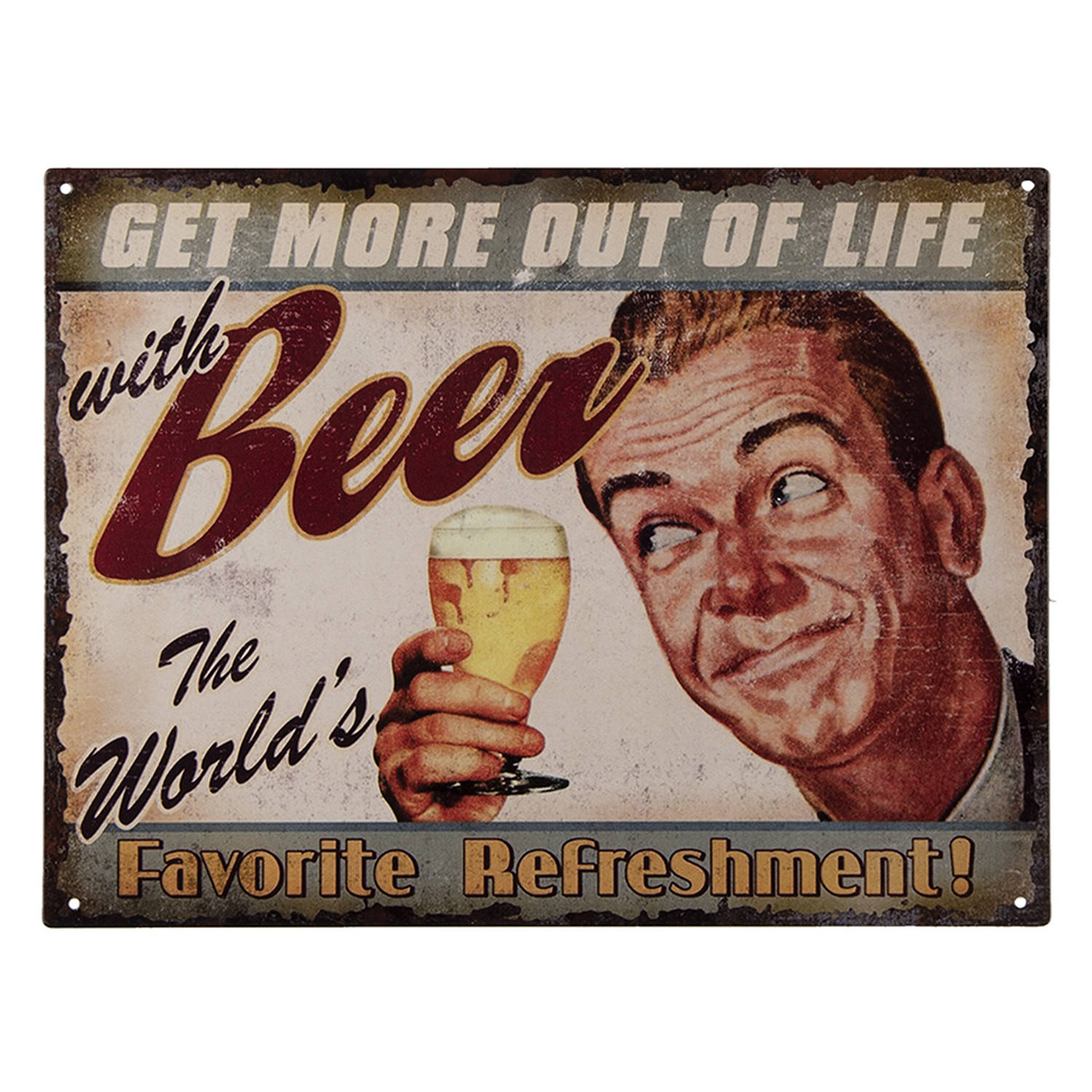Clayre & Eef Tekstbord 33x25 Cm Grijs Beige Ijzer Beer Wandbord Spreuk Wandplaat Grijs Wandbord Spre