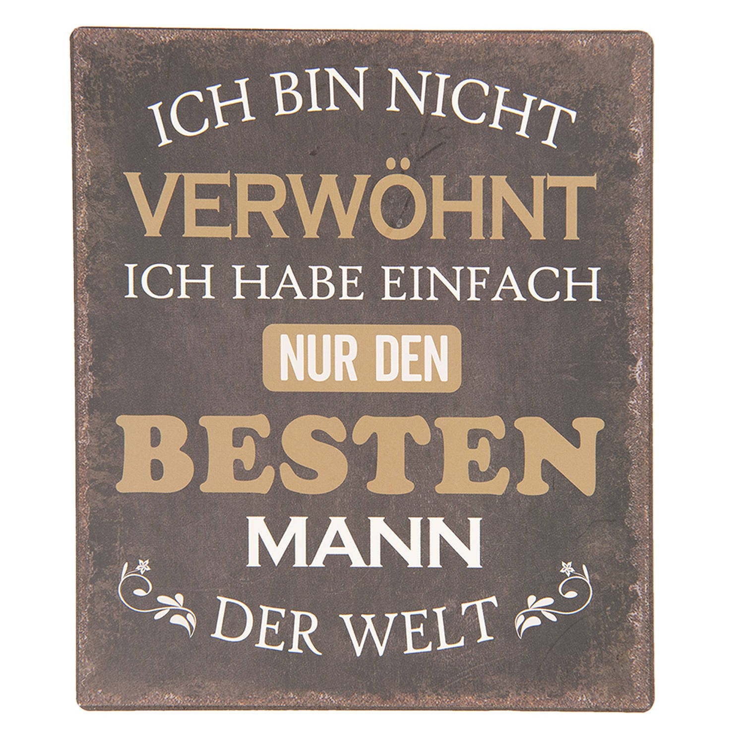 Clayre & Eef Tekstbord 13x15 cm Zwart Bruin Ijzer Besten Mann Der Welt Wandbord Spreuk Wandplaat