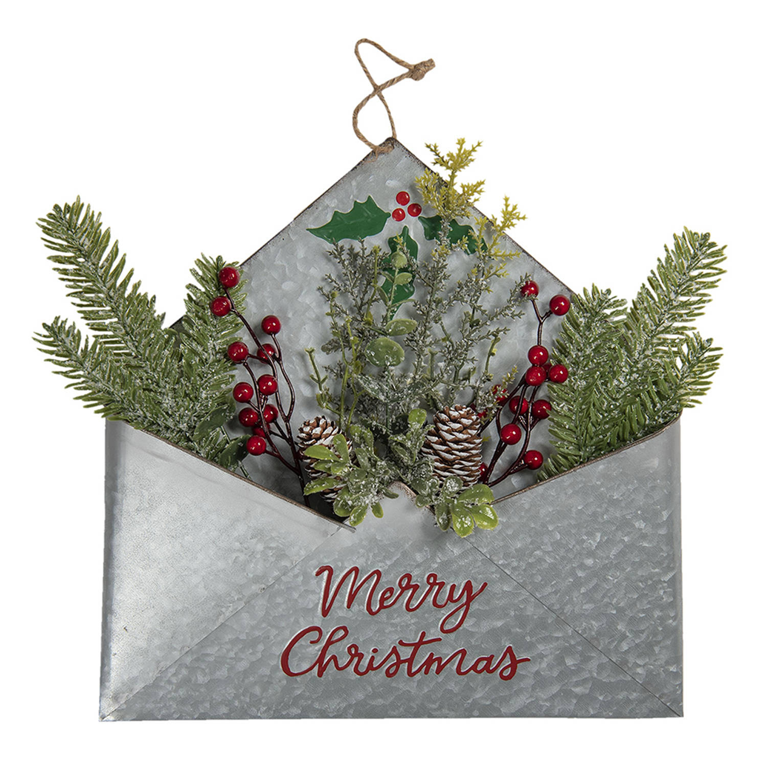 Clayre & Eef Decoratie Hanger 35*5*35 cm Meerkleurig Ijzer Rechthoek Kersthanger Kerstboomversiering Meerkleurig
