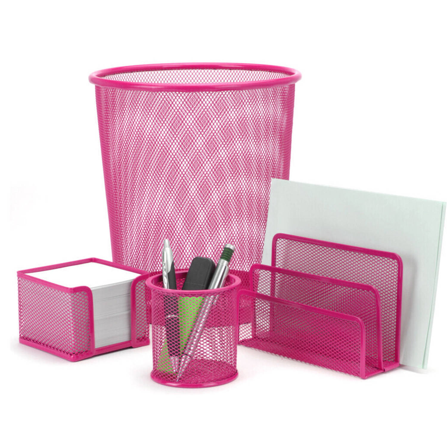 gordijn bestuurder Shetland Bureauset roze van metaal met prullenbak en pennenbakje - Hobbypakket |  Blokker