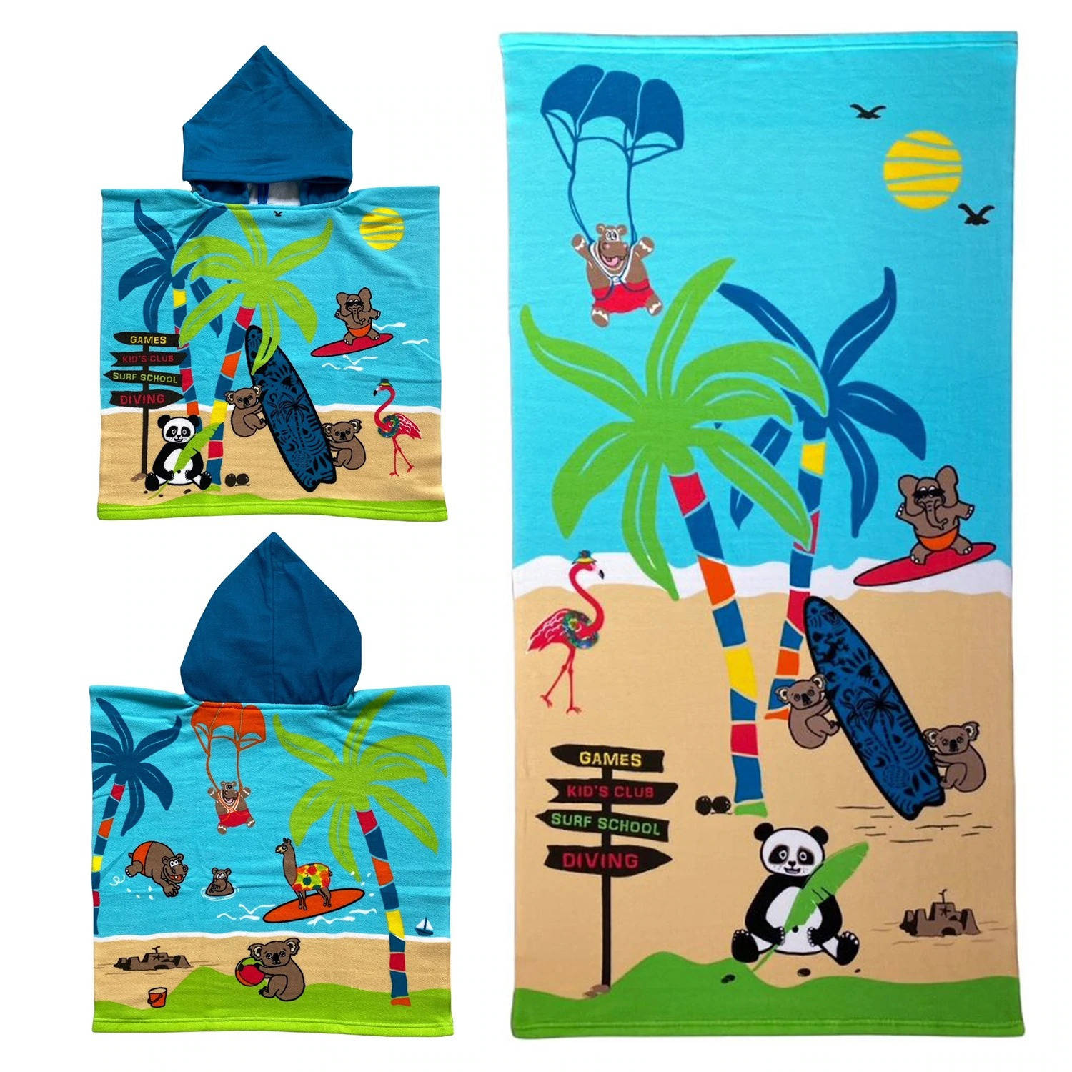 Set Van Bad Cape-poncho Met Strand-badlaken Voor Kinderen Dieren Print Microvezel Badcapes