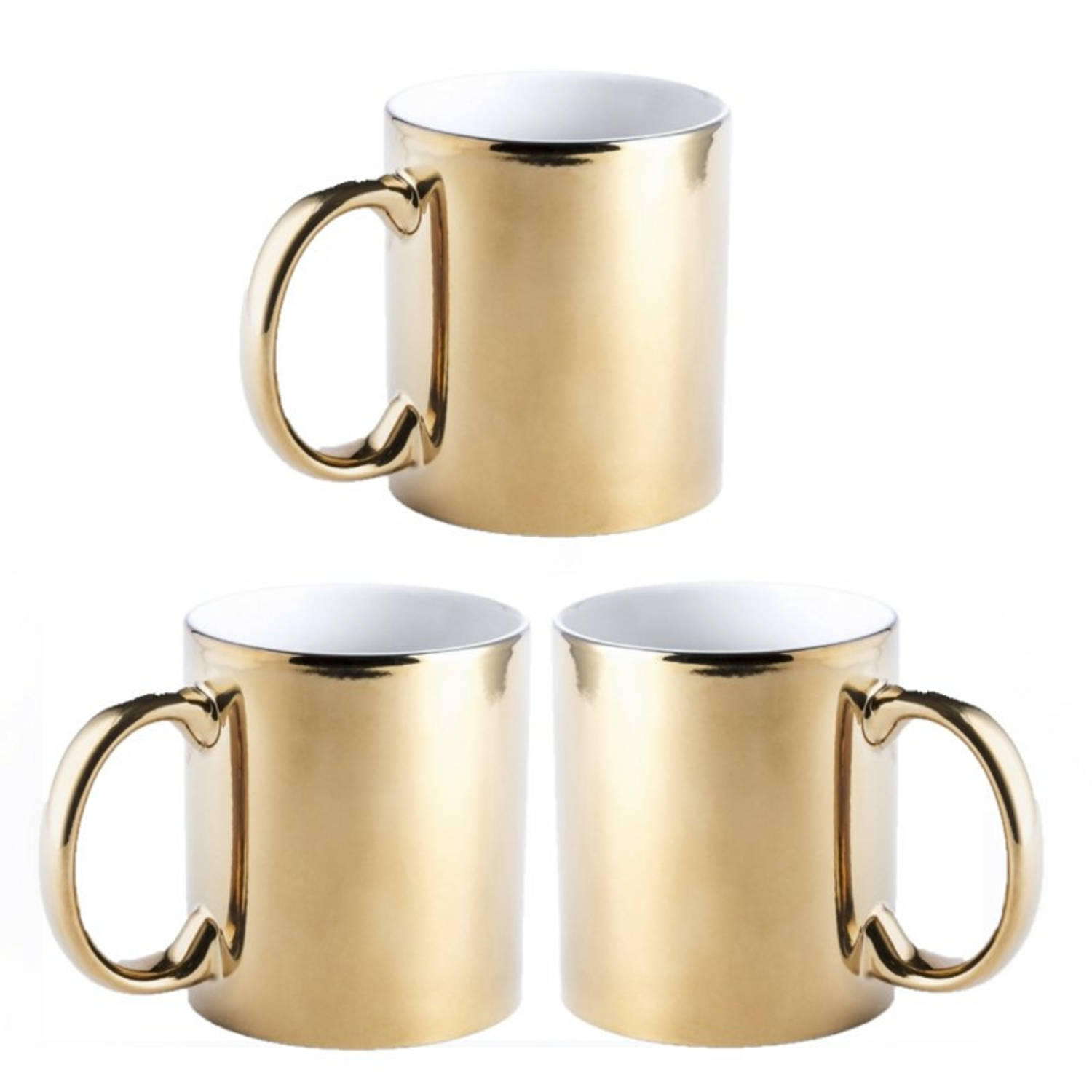 6x stuks koffiemok-drinkbeker goud metallic keramiek 350 ml Bekers