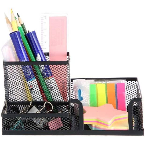 Pennenbak met 3 vakken voor pennen, potloden, notitieblok - post it en